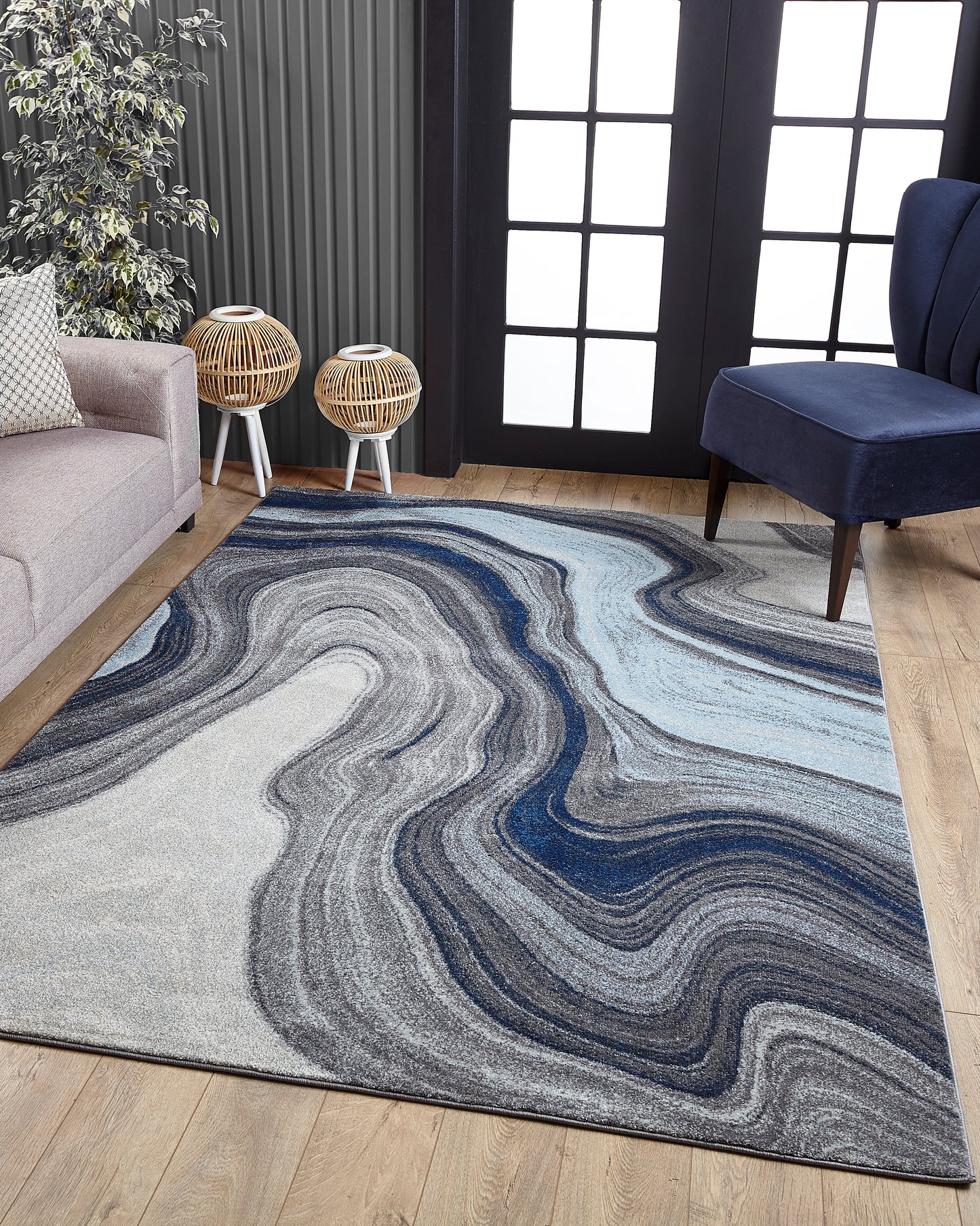 Illusions 6227 Blue/Grey Marble Machine Woven Performance Area Rug - Kas