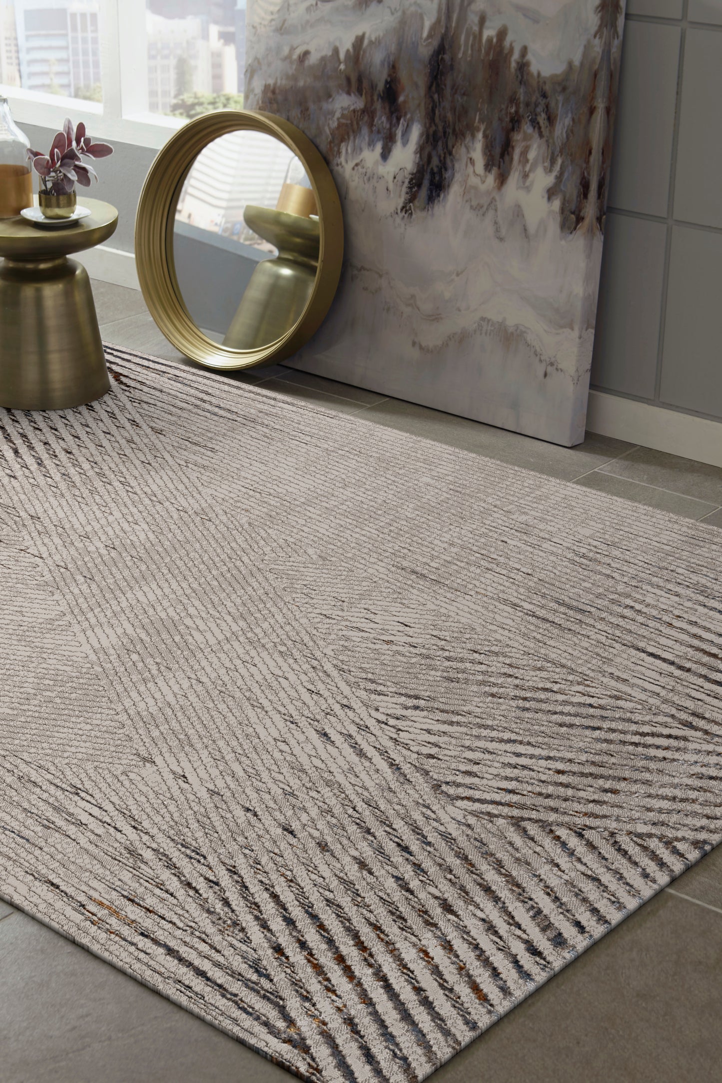 Inspire 7504 Ivory/Grey Parker Machine Woven Performance Area Rug - Kas