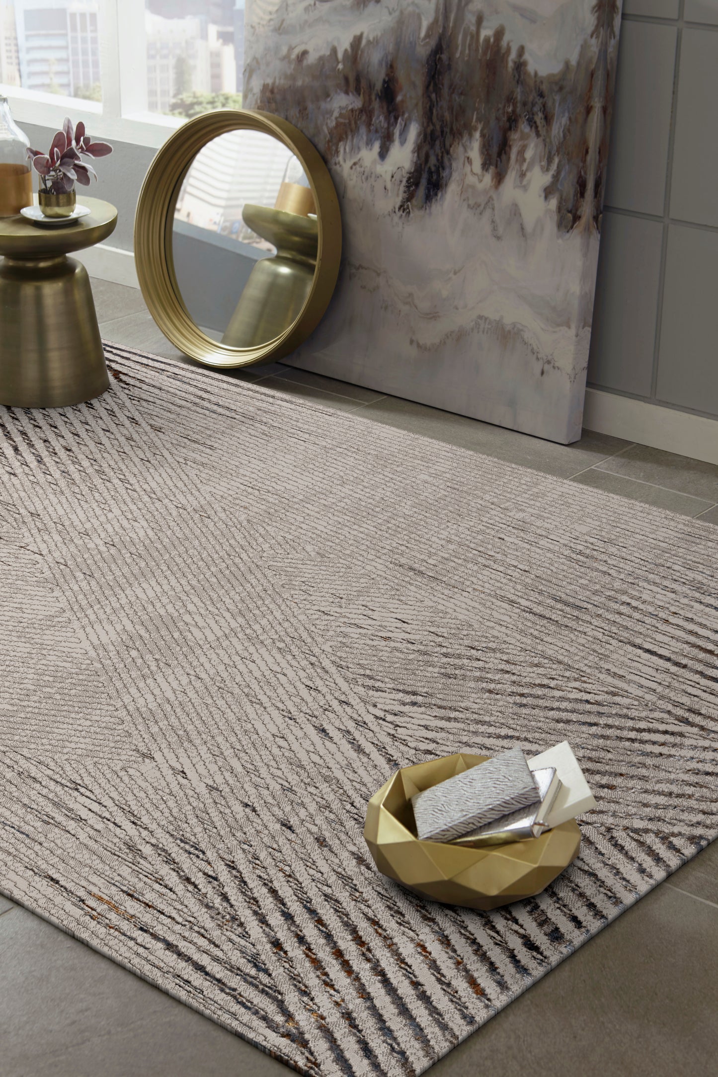 Inspire 7504 Ivory/Grey Parker Machine Woven Performance Area Rug - Kas