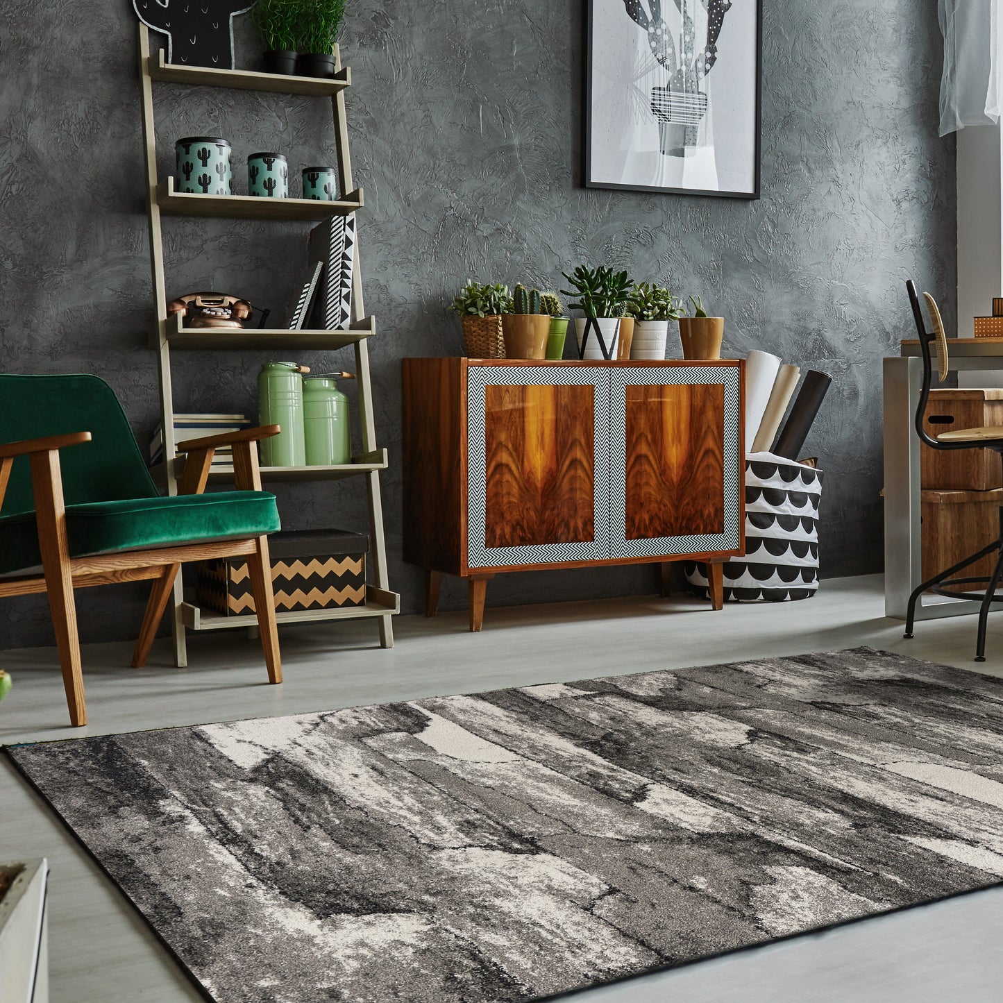 Landscapes 5907 Grey Highlights Machine Woven Performance Area Rug - Kas