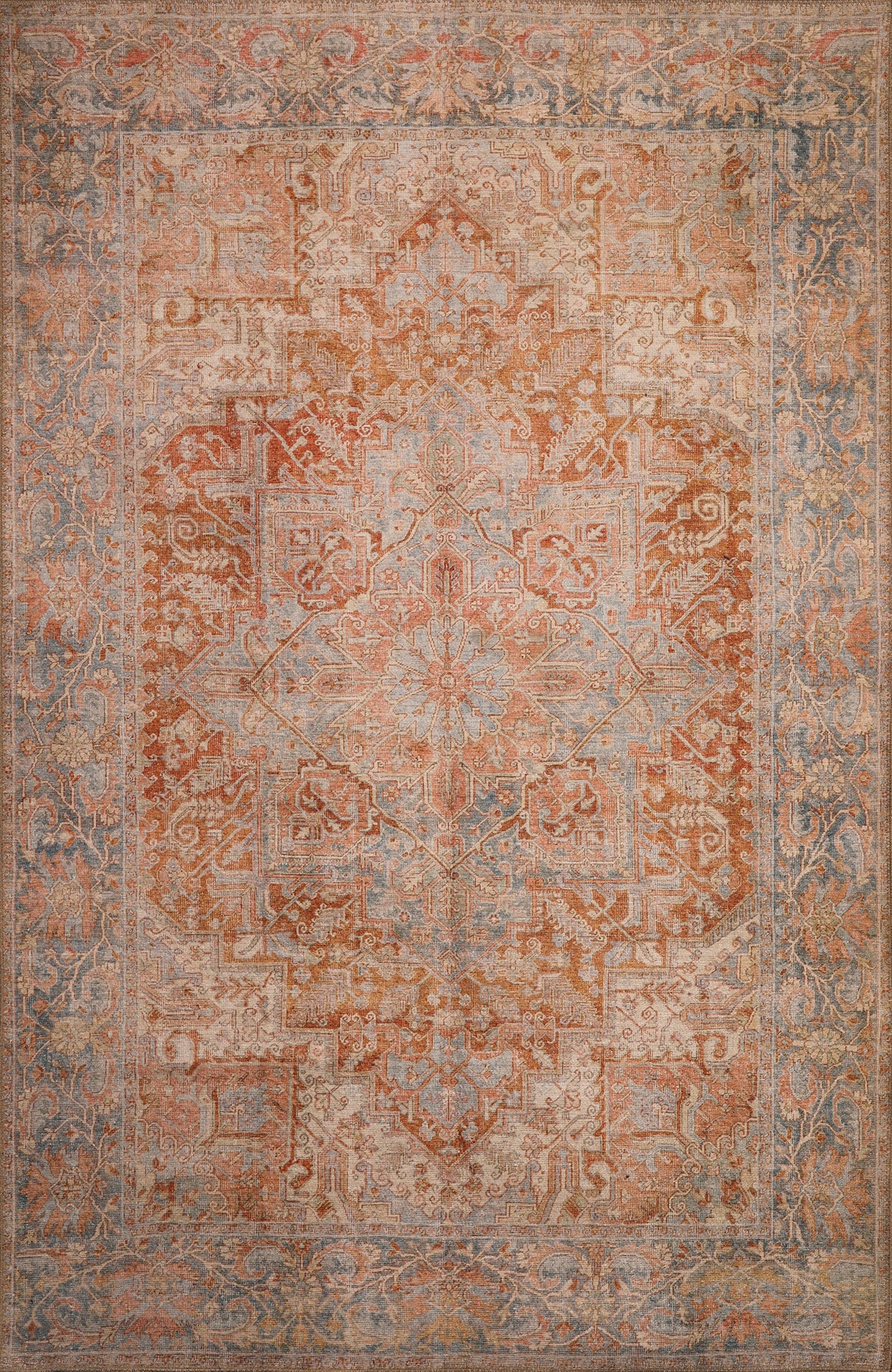 London 4801 Rust Blue Serena Machine Woven Washable Performance Area Rug - Kas