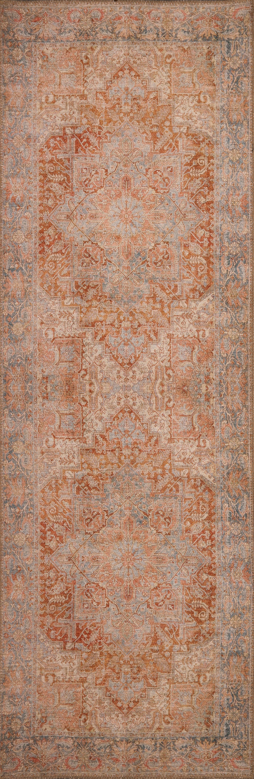 London 4801 Rust Blue Serena Machine Woven Washable Performance Area Rug - Kas