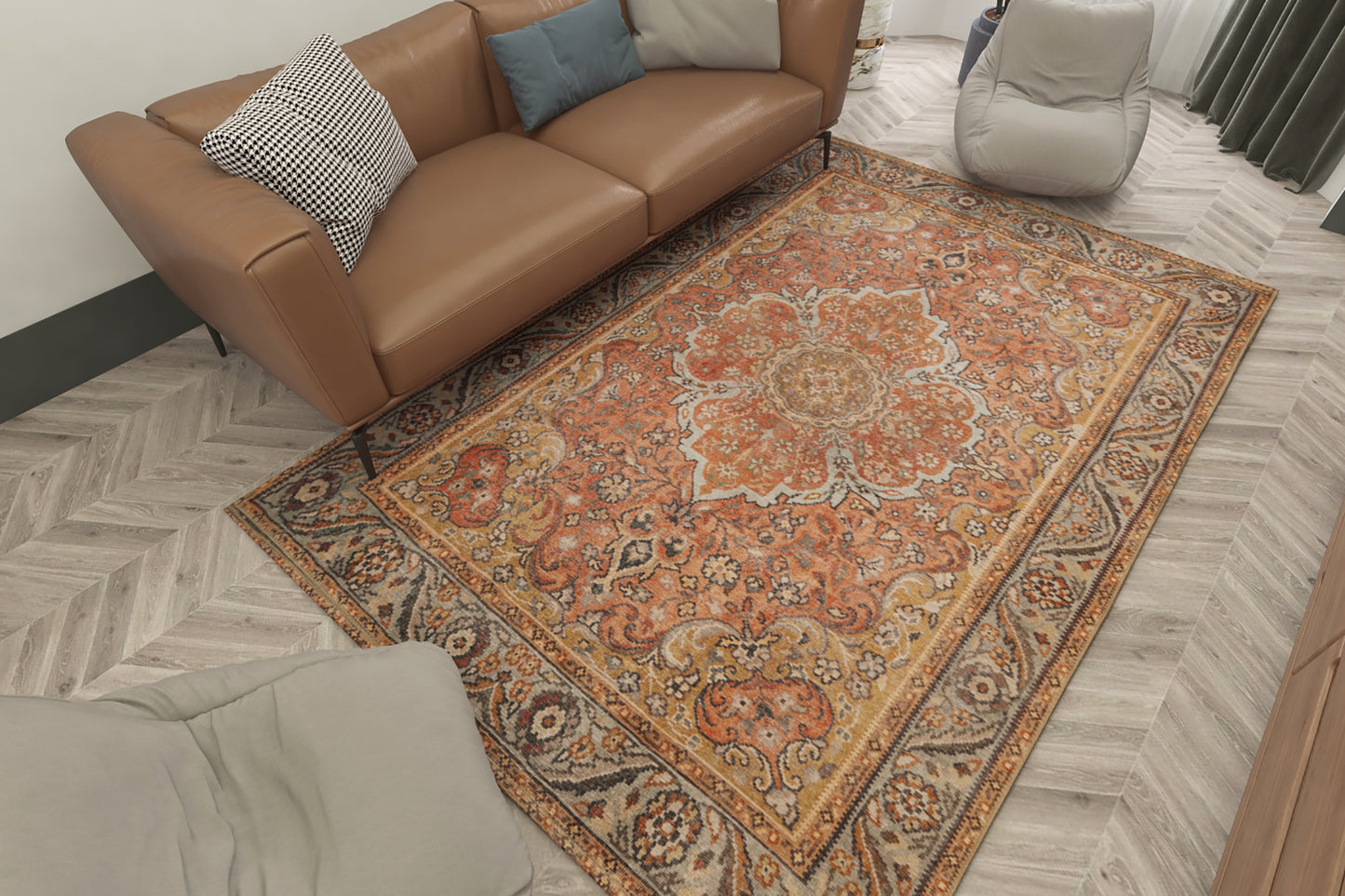 London 4806 Rust Valencia Machine Woven Washable Performance Area Rug - Kas