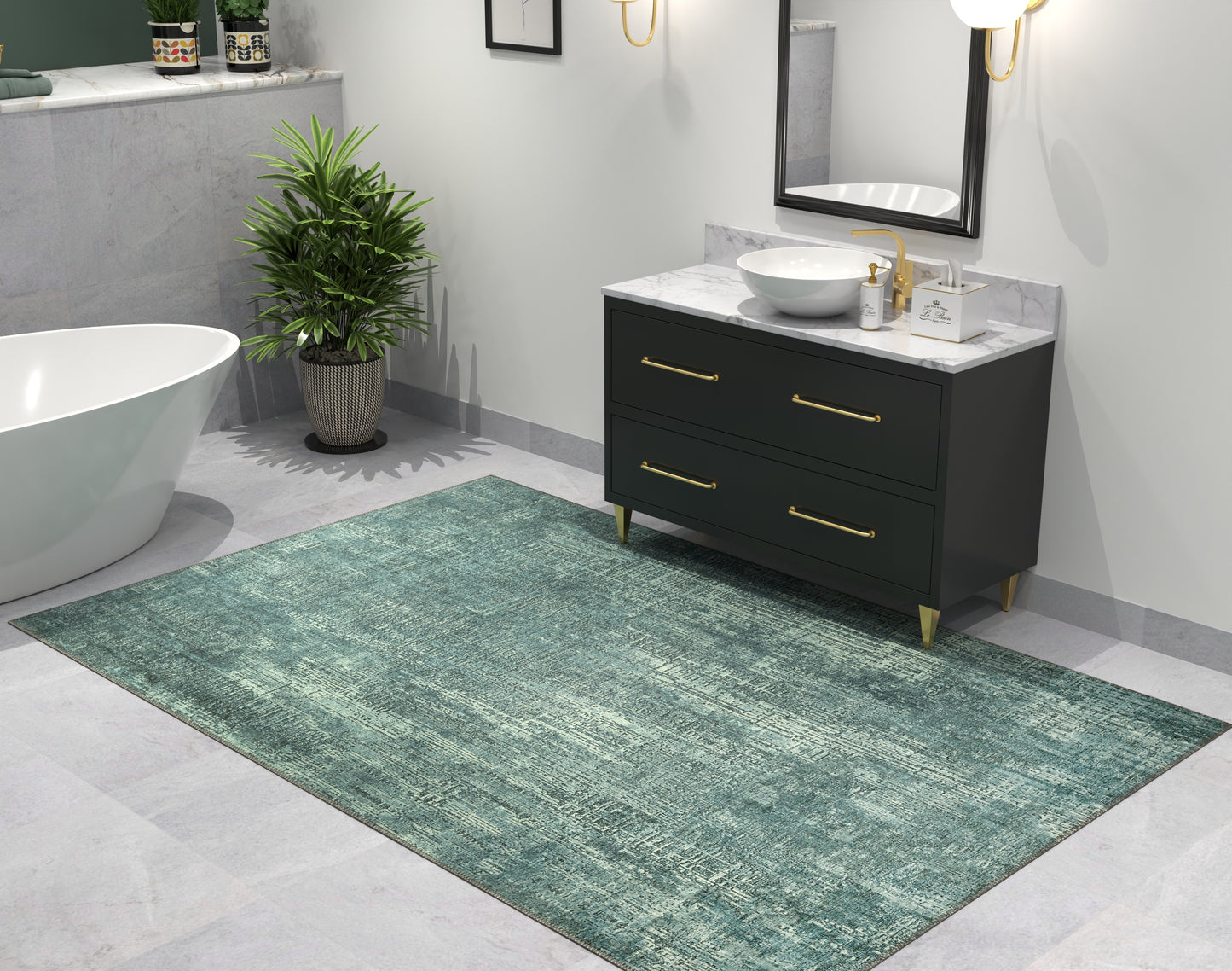 London 4809 Teal Elements Machine Woven Washable Performance Area Rug - Kas