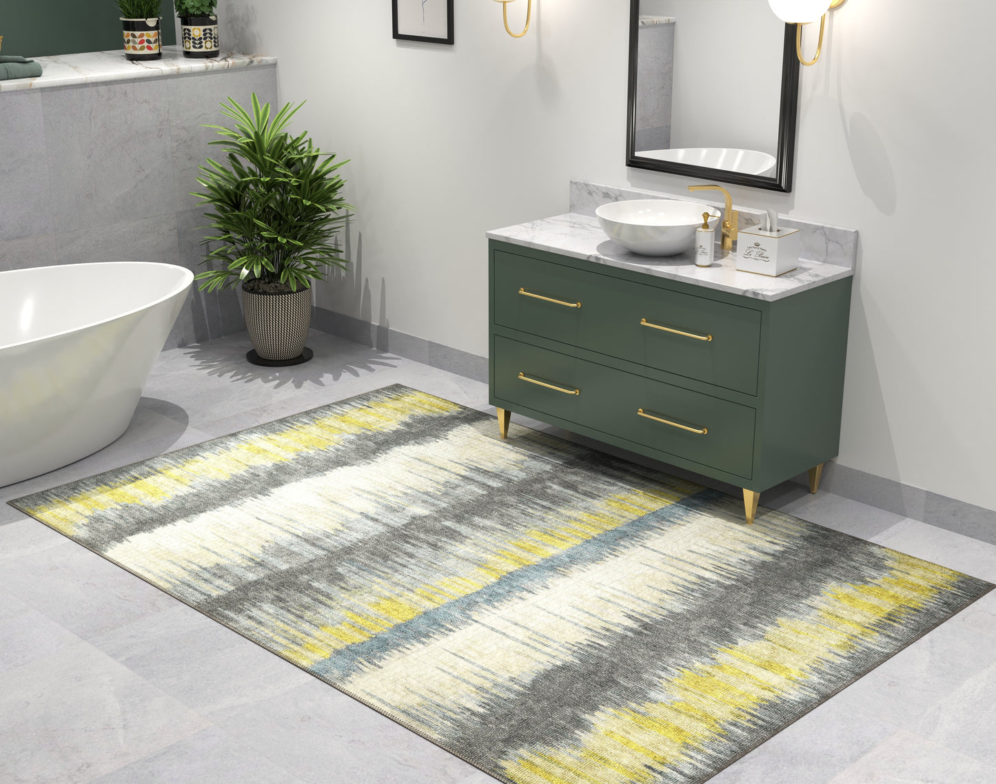 London 4812 Gold/Grey Horizons Machine Woven Washable Performance Area Rug - Kas