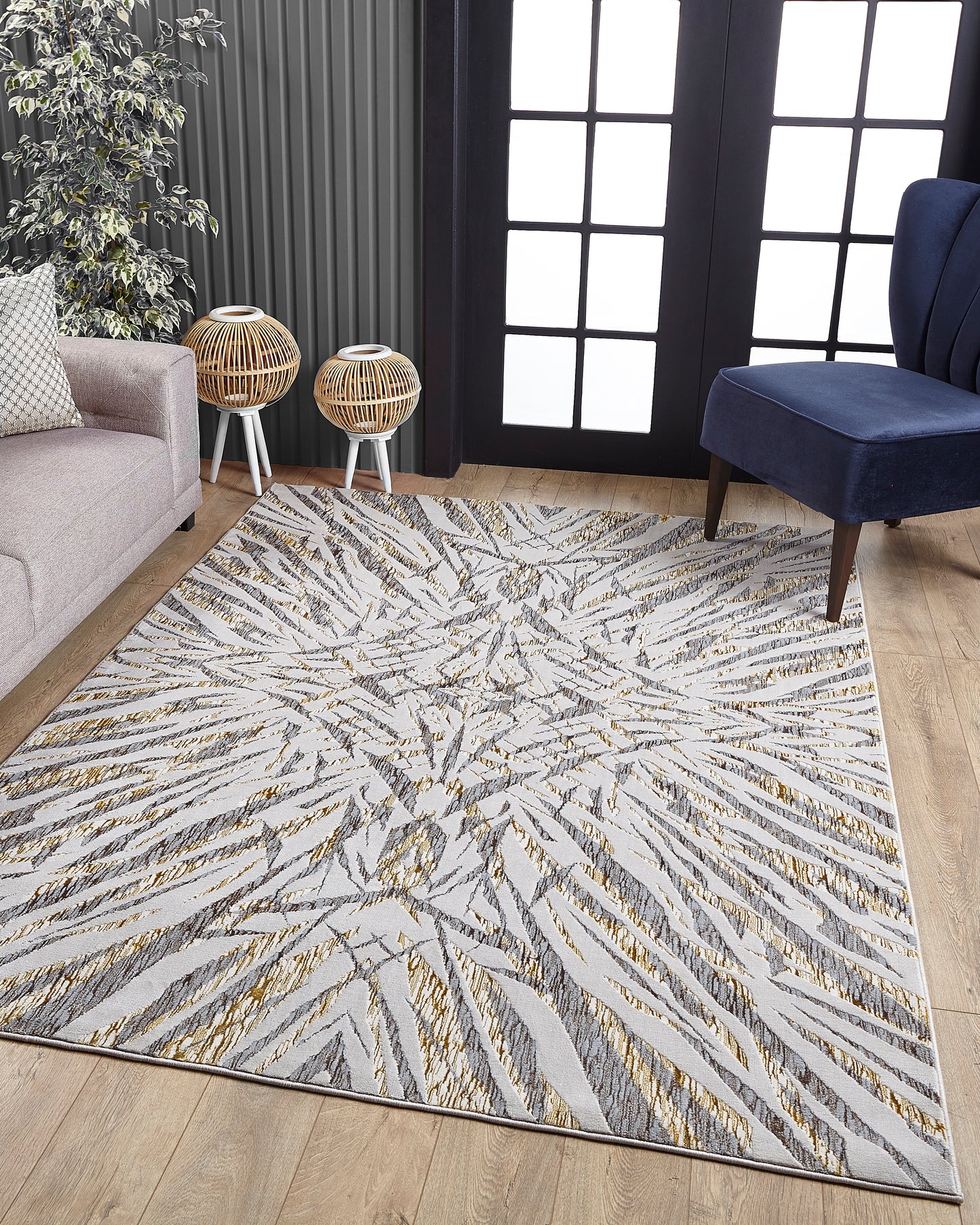 Luna 7146 Ivory/Gold Illusions Machine Woven Performance Area Rug - Kas