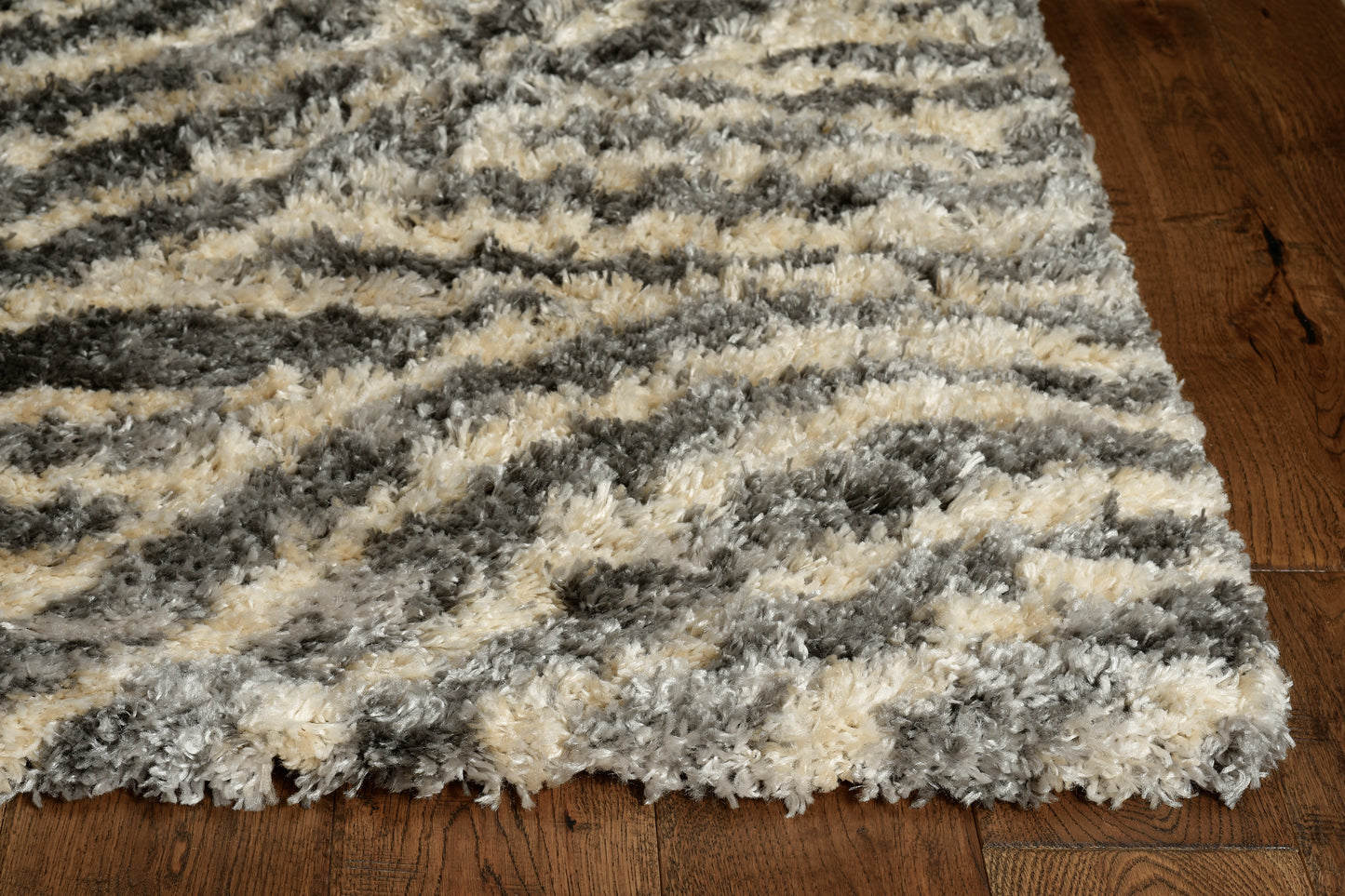 Merino 6715 Charcoal Waves Machine Woven Performance Area Rug - Kas