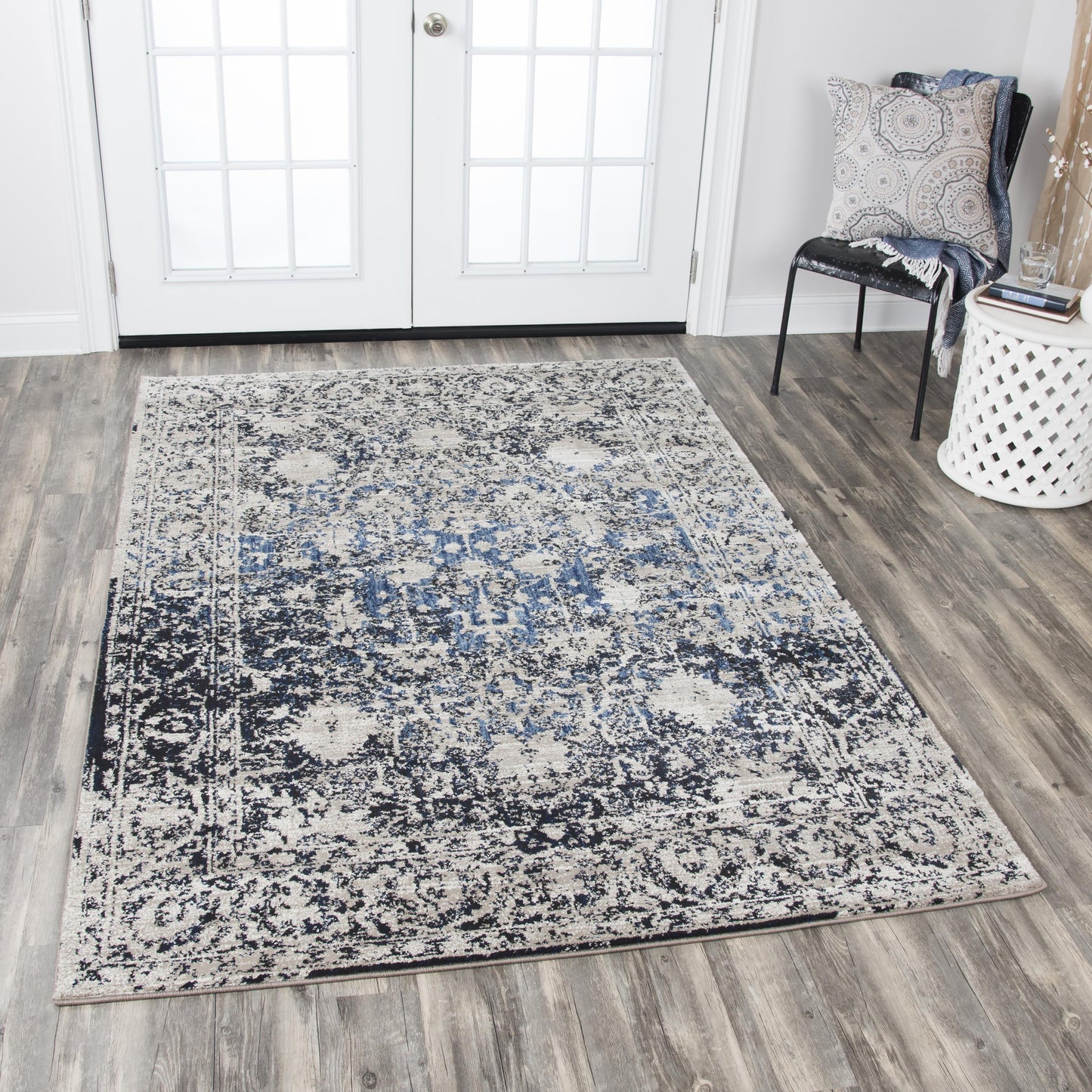 Panache PN6956 Taupe/Blue Power Loomed Rug - Rizzy