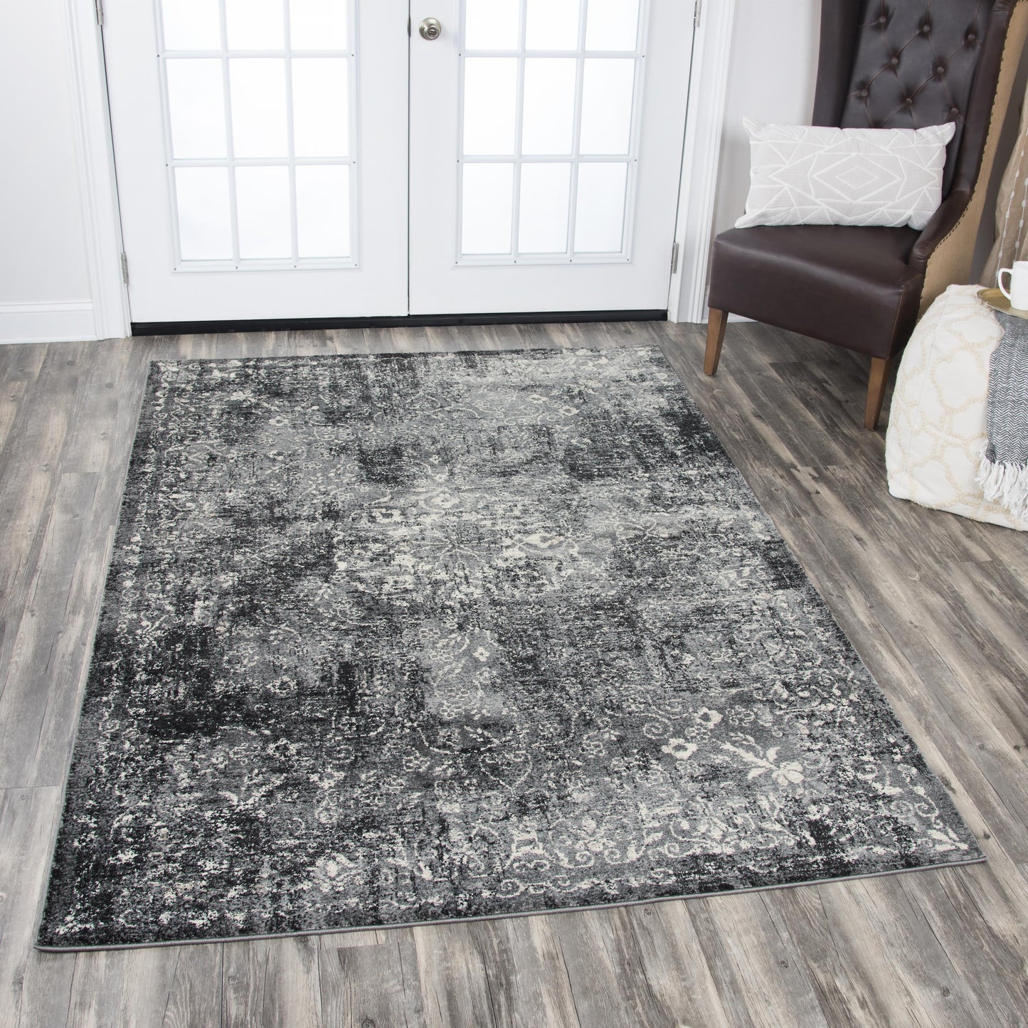 Panache PN6971 Gray/Black Power Loomed Rug - Rizzy