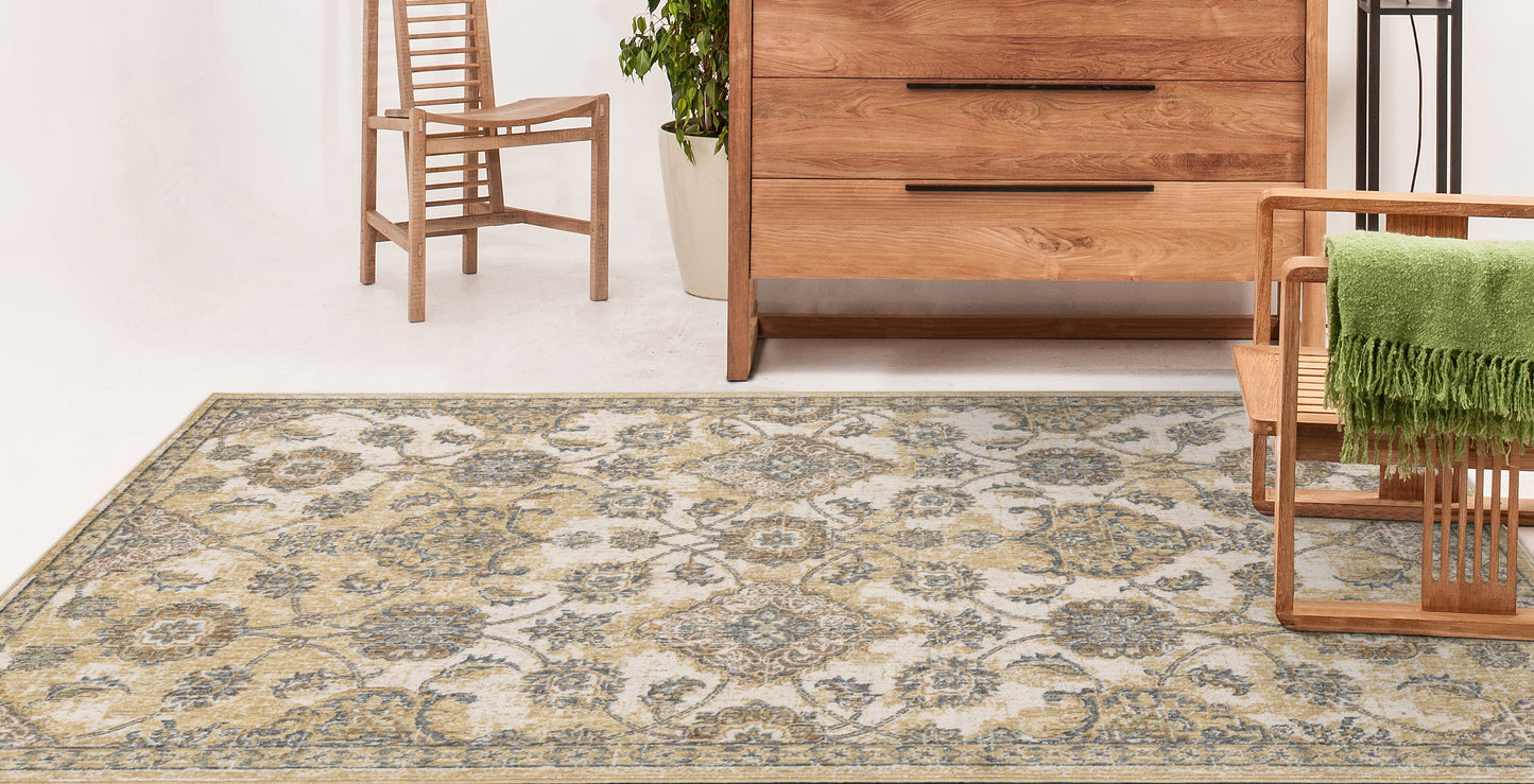 Ria 6820 Ivory Sand Sofia Machine Woven Performance Area Rug - Kas