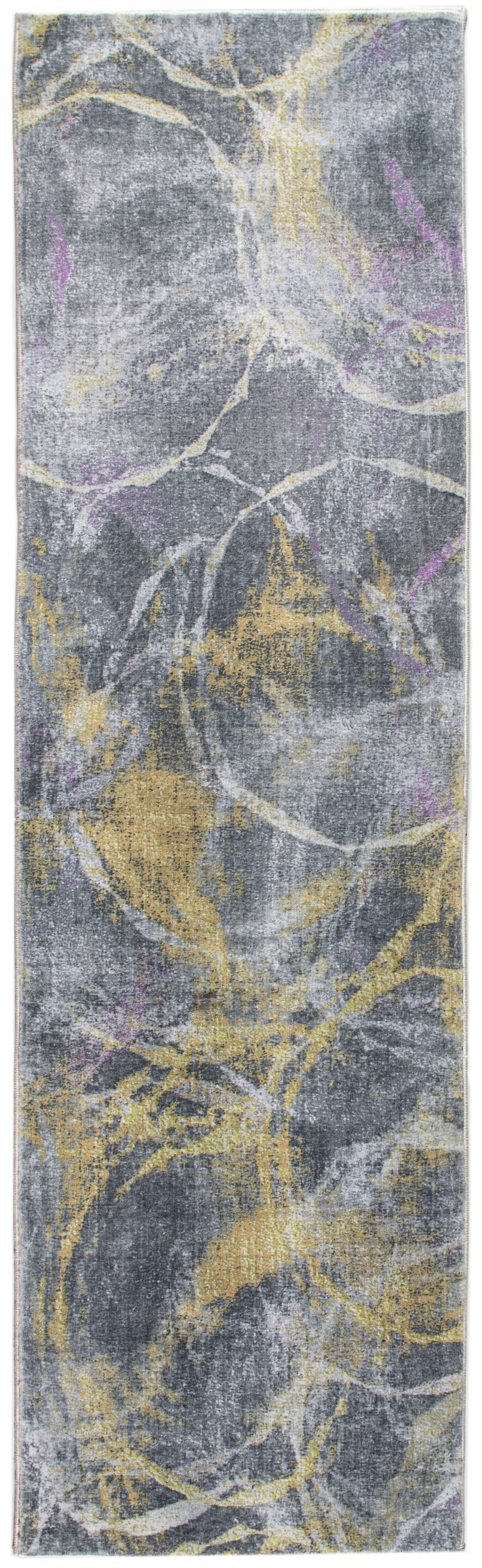 Roxy 2808 Grey/Gold Visions Machine Woven Performance Area Rug - Kas