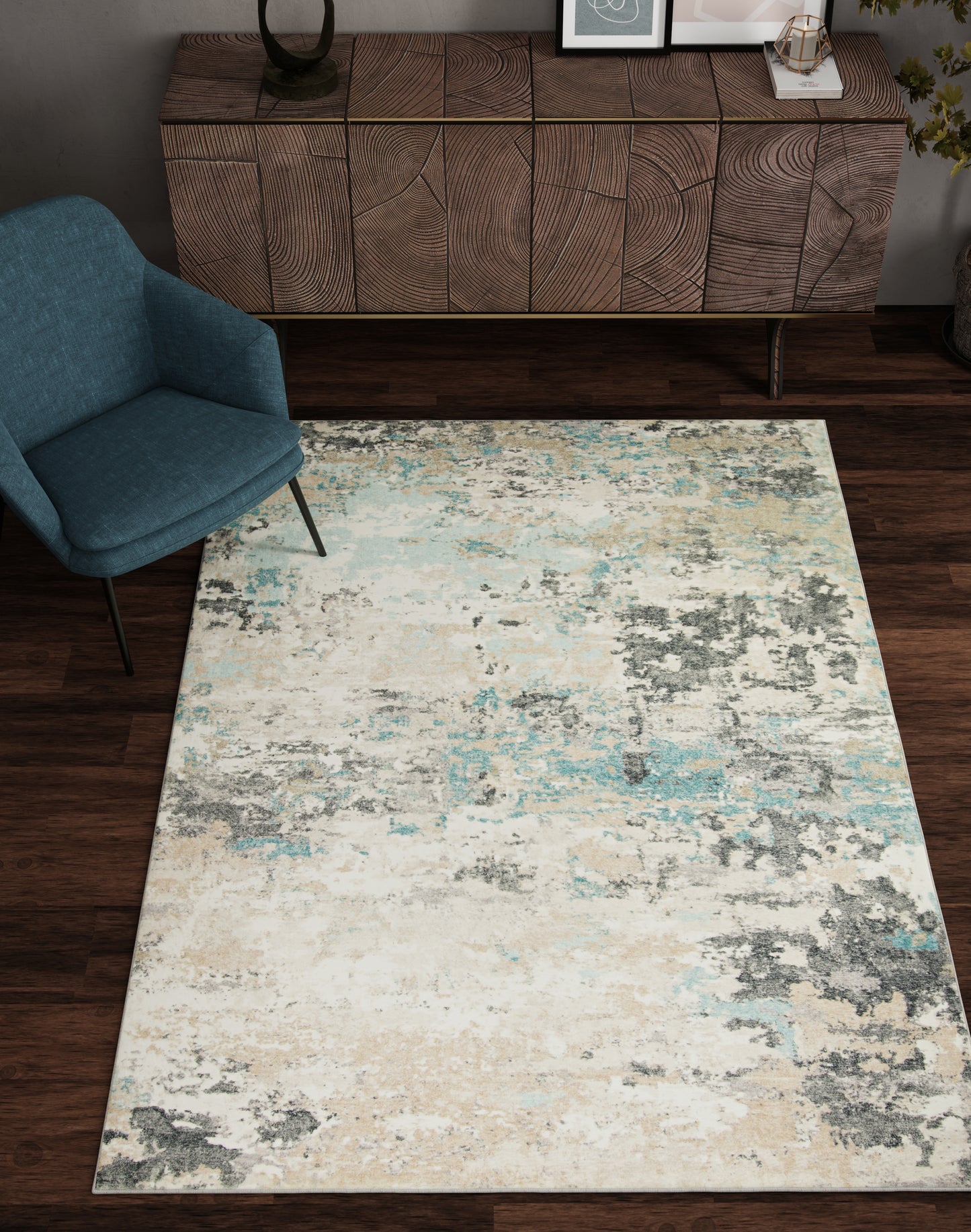 Roxy 2811 Blue Landscape Machine Woven Performance Area Rug - Kas