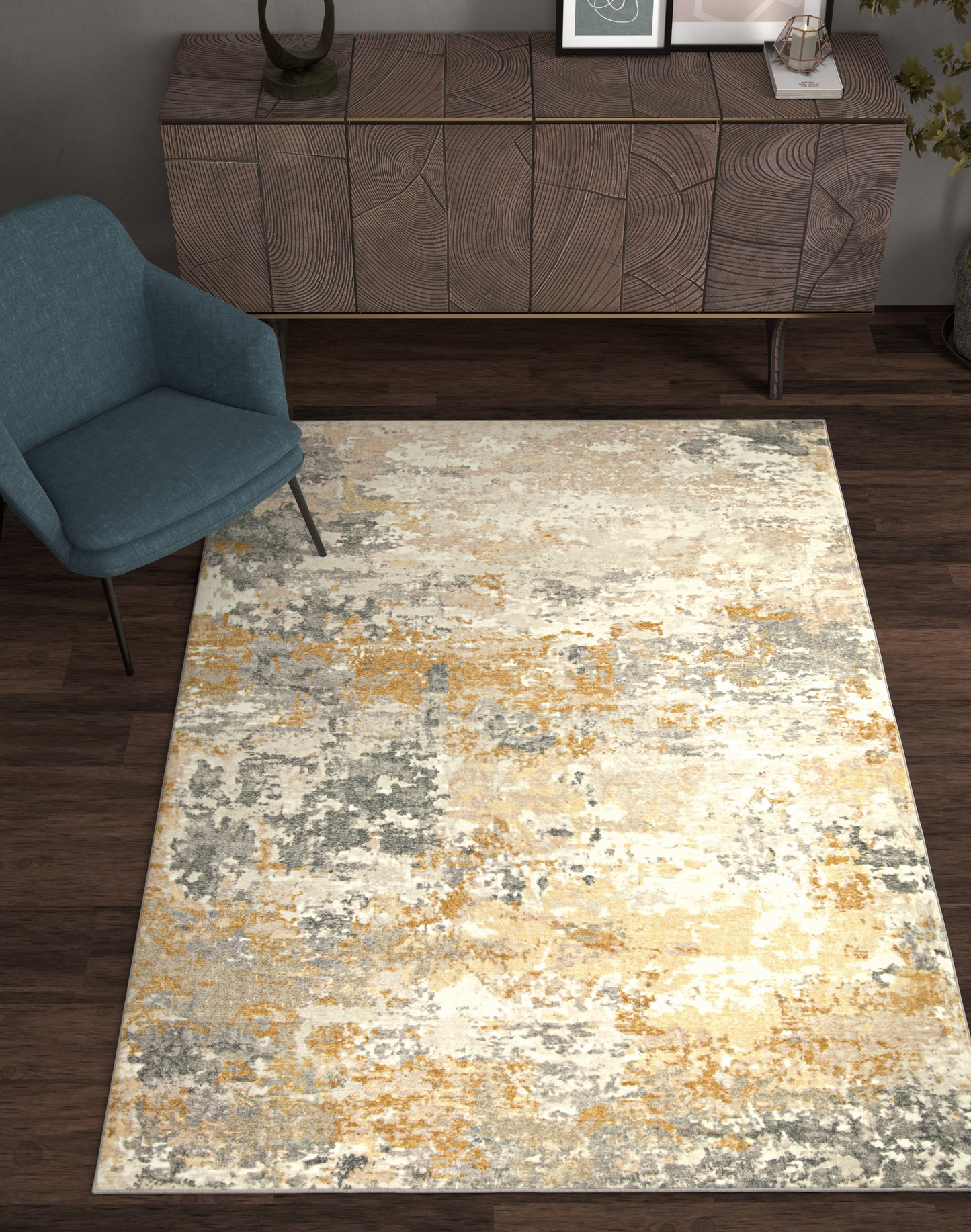 Roxy 2813 Gold Landscape Machine Woven Performance Area Rug - Kas