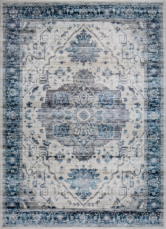 Roxy 2821 Ivory Blue Tabriz Machine Woven Performance Area Rug - Kas