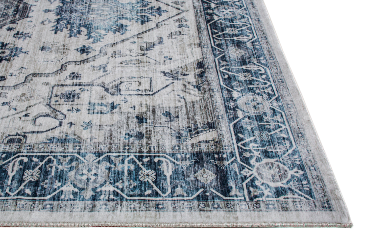 Roxy 2821 Ivory Blue Tabriz Machine Woven Performance Area Rug - Kas