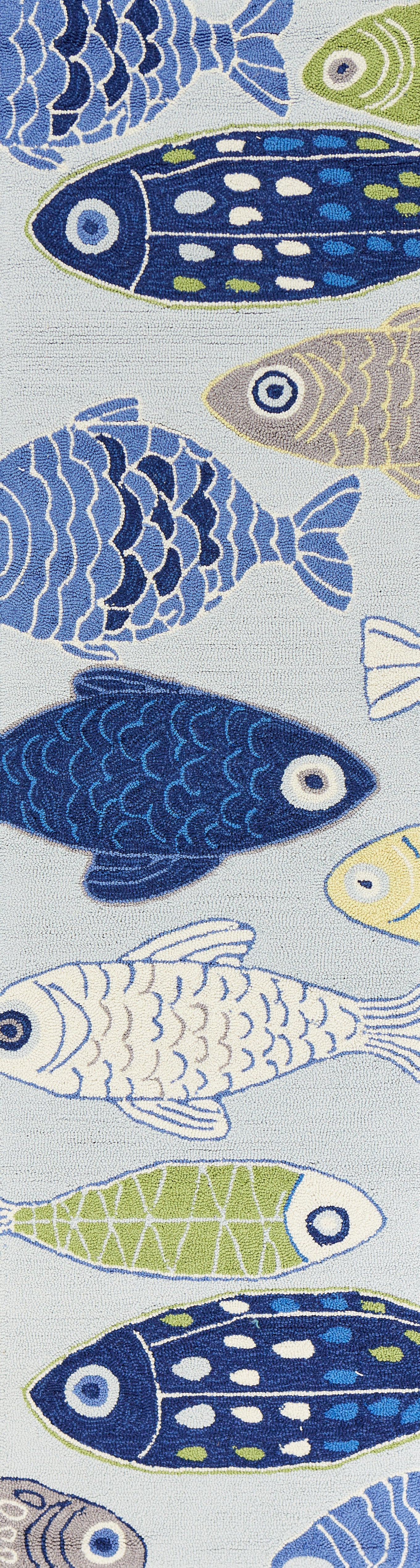 Sonesta 2010 Lt Blue Sea Of Fish Hand Hooked Area Rug - Kas