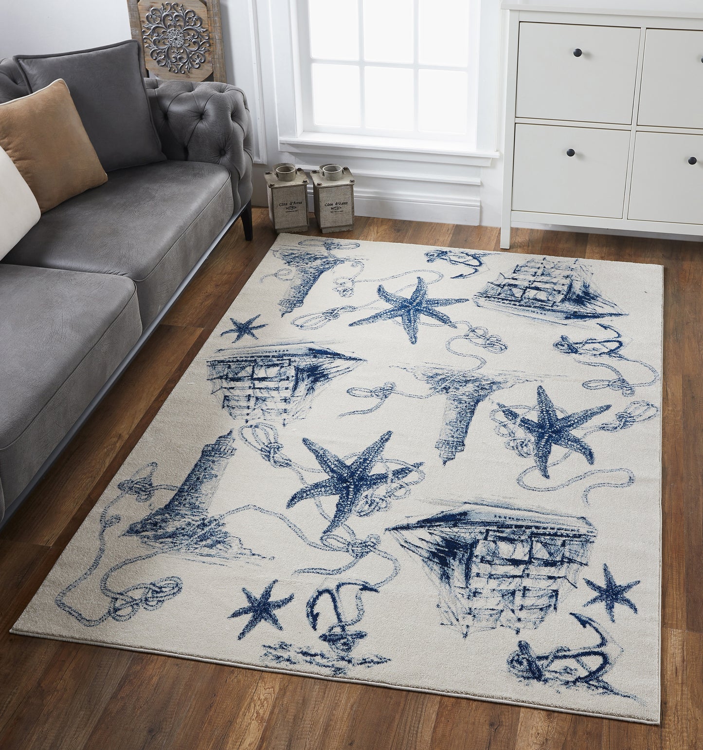 Stella 6269 Ivory/Navy Coast Machine Woven Performance Area Rug - Kas