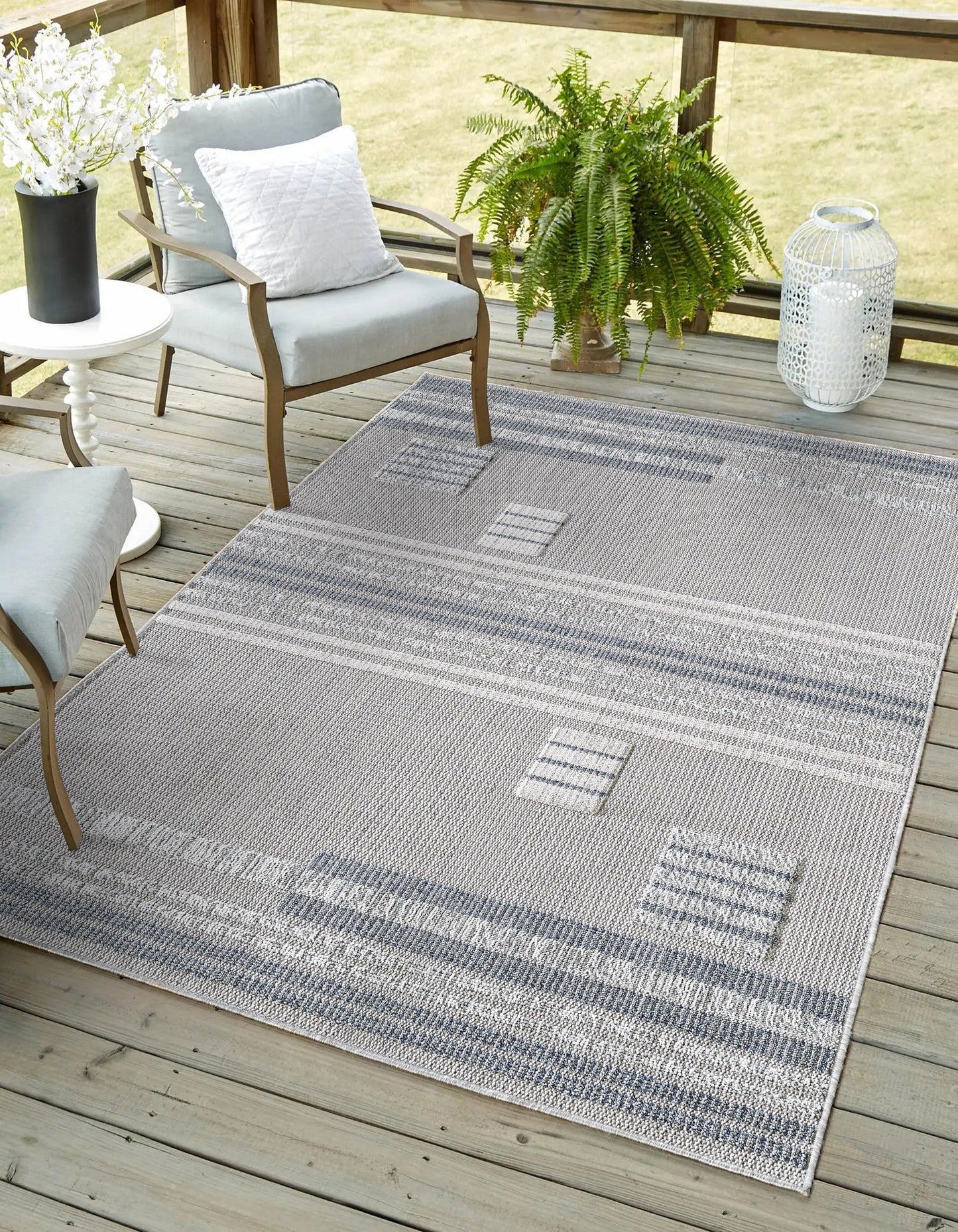 Terra 6773 Ivory Denim Fade Machine Woven Performance Area Rug - Kas