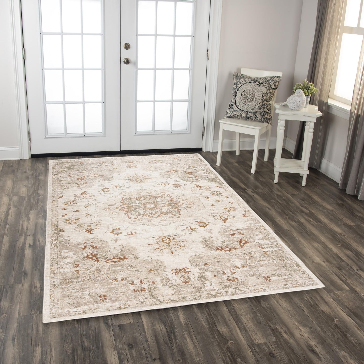 Ventura VRA749 Beige/Green Power Loomed Rug - Rizzy