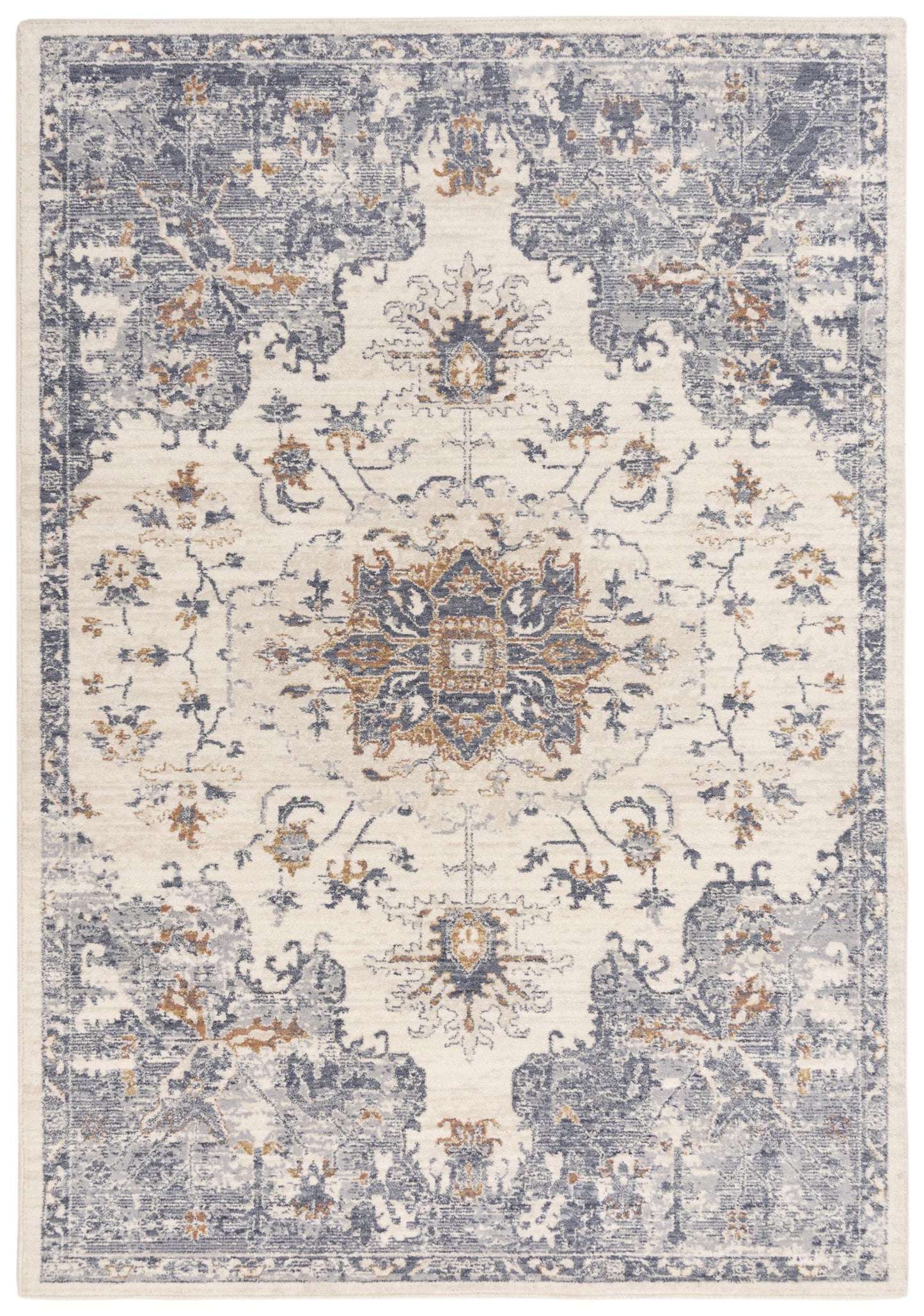 Ventura VRA751 Ivory/Blue Power Loomed Rug - Rizzy