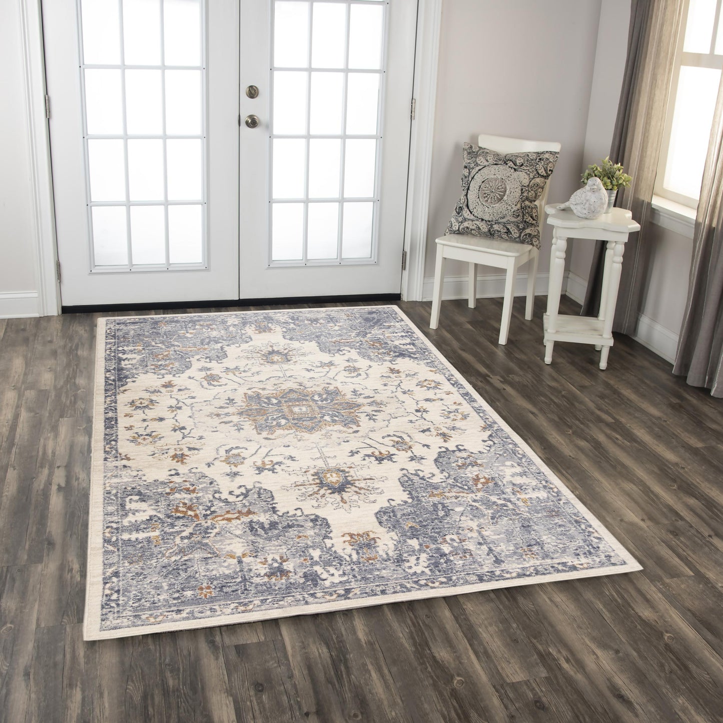 Ventura VRA751 Ivory/Blue Power Loomed Rug - Rizzy