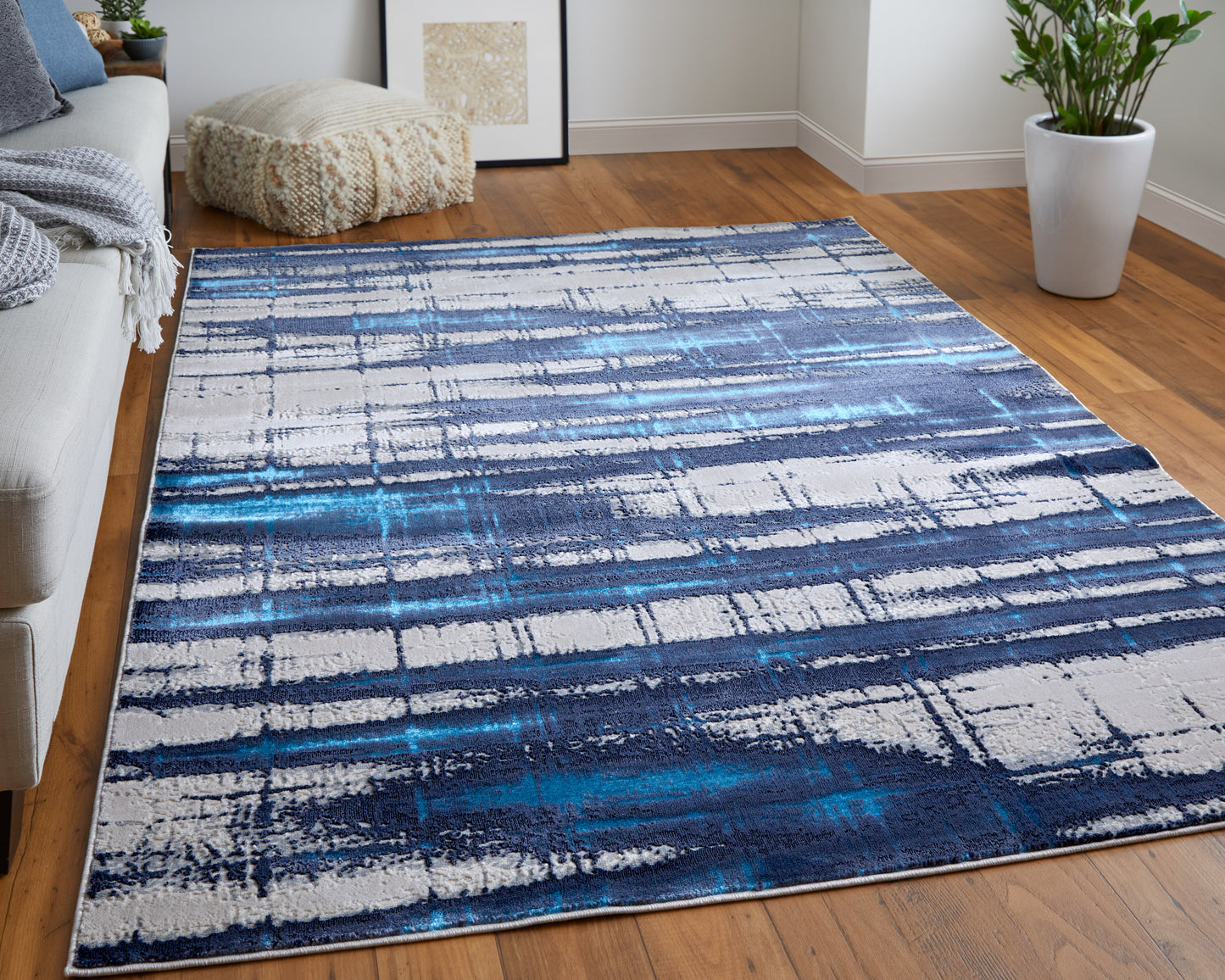 Indio Modern/Industrial/Casual Ivory/Blue/Gray Runner  Feizy Rugs Small Parcel,Feizy Rugs,Indio,Ivory/Blue/Gray,2'10" x 7'10",Runner,Polyester/Polypropylene,Modern/Industrial/Casual,Turkey