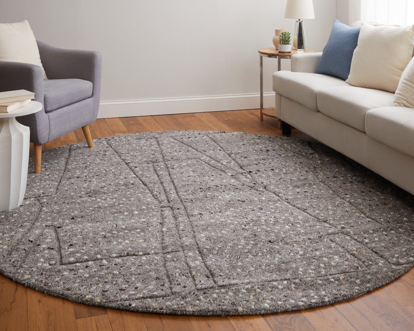 Dering Modern/Casual Gray/Tan/Taupe Round Rug  Feizy Rugs Small Parcel,Feizy Rugs,Dering,Gray/Tan/Taupe,8' x 8' Round,Round Rug,Wool,Modern/Casual,India