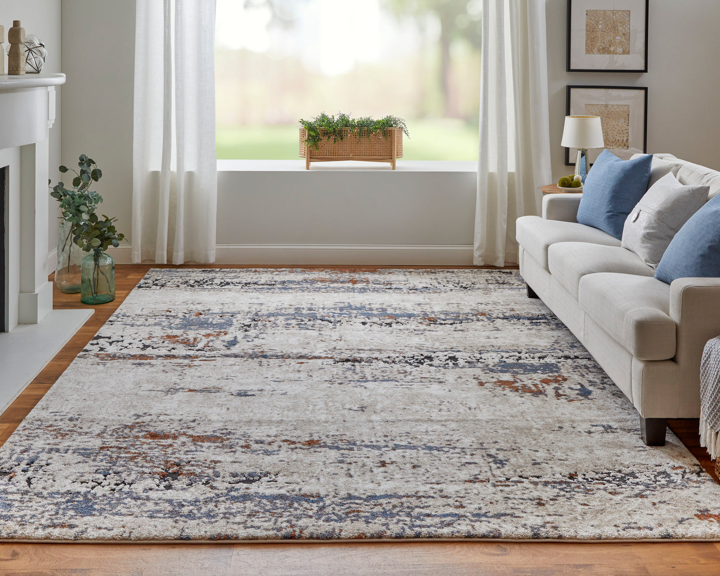 Gilmore Modern/Bohemian & Eclectic/Casual Ivory/Blue/Gray Accent Rug  Feizy Rugs Small Parcel,Feizy Rugs,Gilmore,Ivory/Blue/Gray,2' x 3',Accent Rug,Polypropylene,Modern/Bohemian & Eclectic/Casual,Turkey