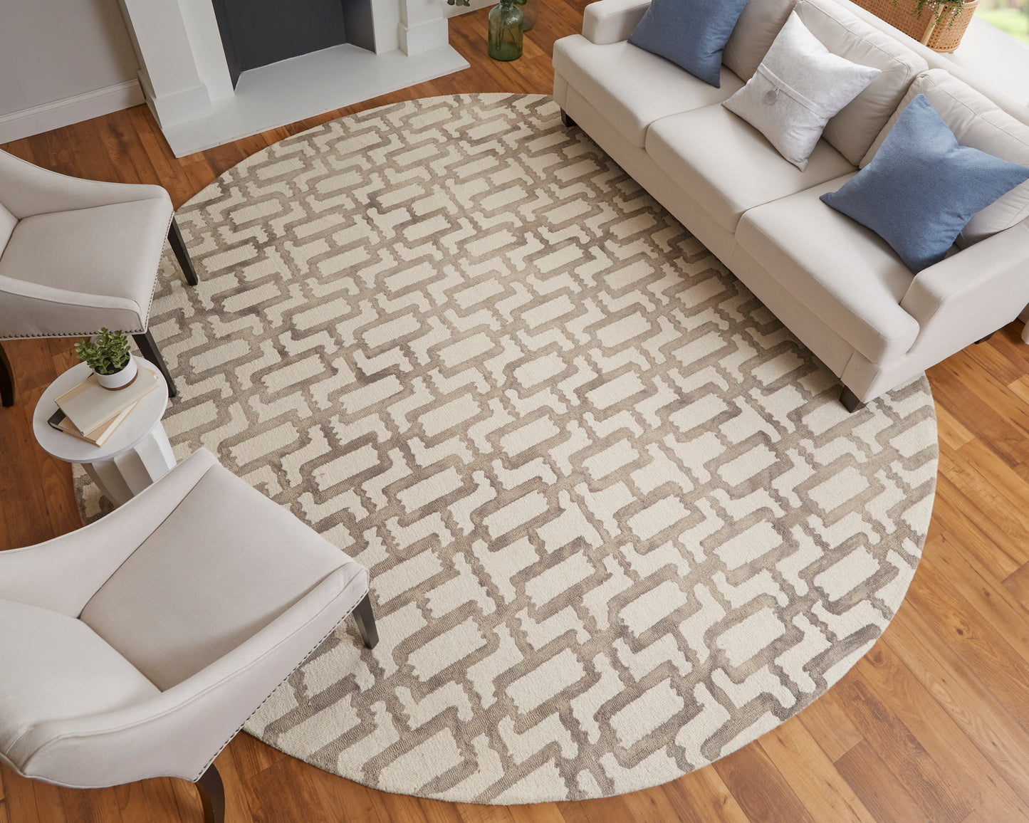 Lorrain Modern/Bohemian & Eclectic/Casual Ivory/Taupe Round Rug  Feizy Rugs LTL,Feizy Rugs,Lorrain,Ivory/Taupe,10' x 10' Round,Round Rug,Wool,Modern/Bohemian & Eclectic/Casual,India