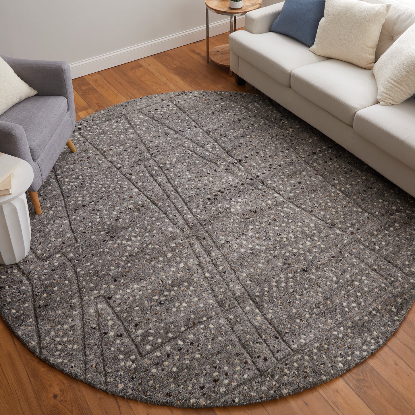 Dering Modern/Casual Gray/Tan/Taupe Round Rug  Feizy Rugs Small Parcel,Feizy Rugs,Dering,Gray/Tan/Taupe,8' x 8' Round,Round Rug,Wool,Modern/Casual,India