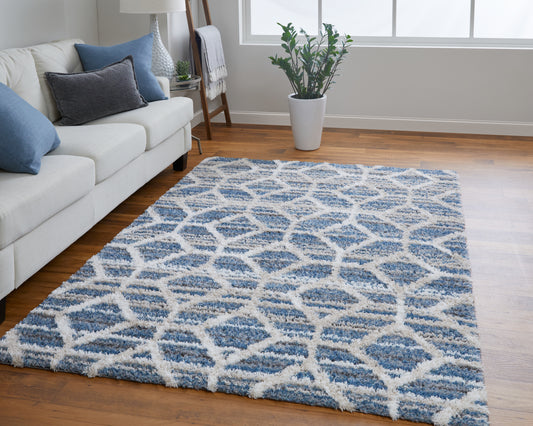 Mynka Transitional/Bohemian & Eclectic/Farmhouse Blue/Ivory Accent Rug