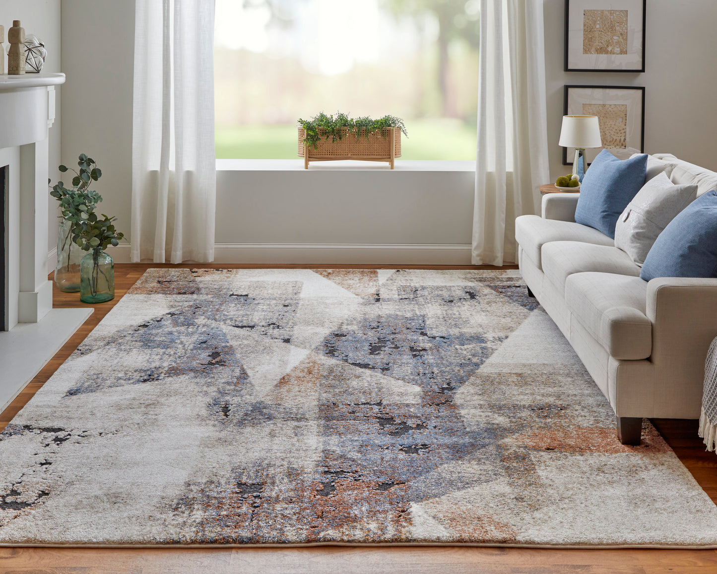 Gilmore Modern/Bohemian & Eclectic/Casual Blue/Ivory/Taupe Runner  Feizy Rugs Small Parcel,Feizy Rugs,Gilmore,Blue/Ivory/Taupe,2'6" x 8',Runner,Polypropylene,Modern/Bohemian & Eclectic/Casual,Turkey