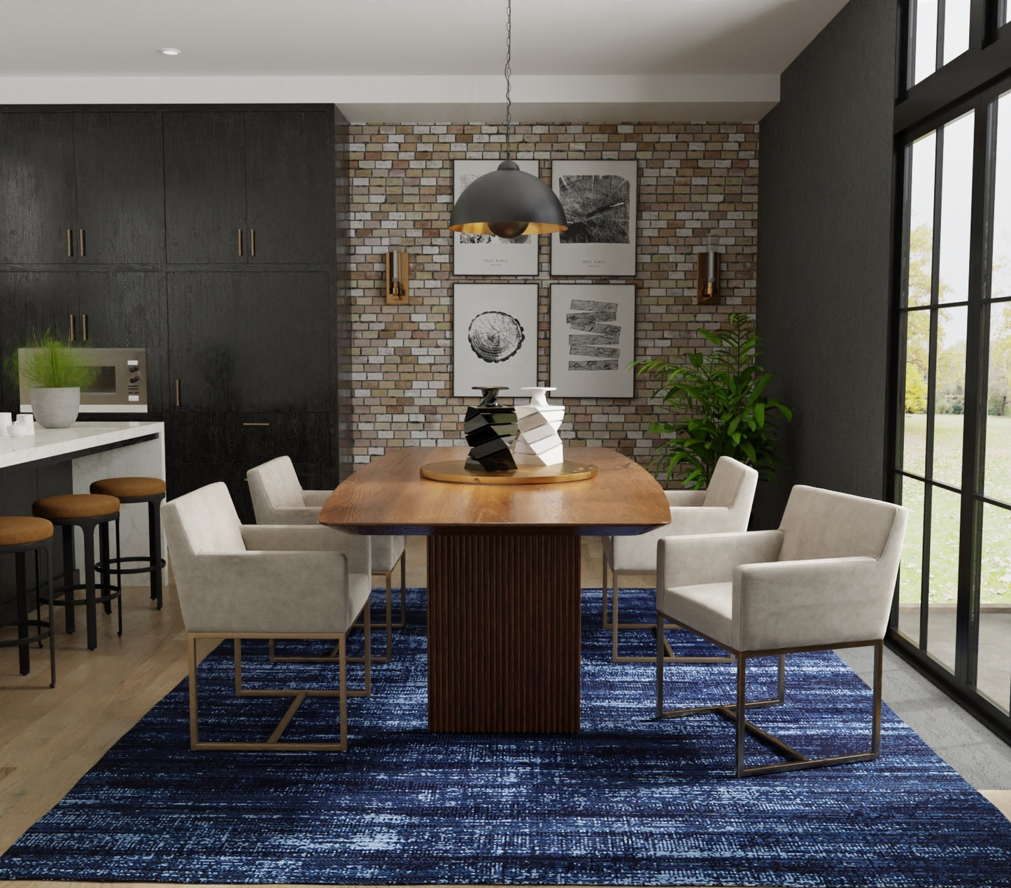 Deja Modern/Casual Blue/Black Area Rug