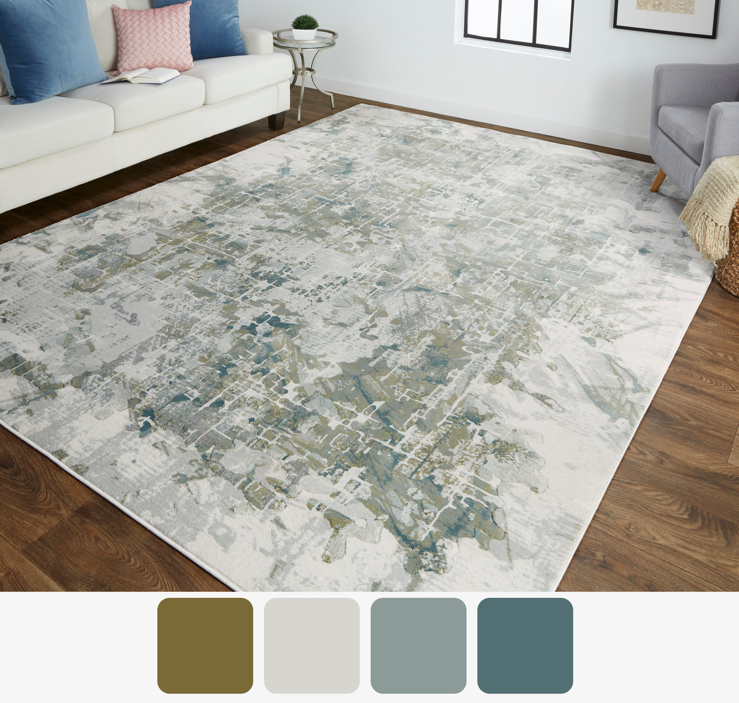 Atwell Transitional/Industrial/Casual Green/Gray/Ivory Accent Rug