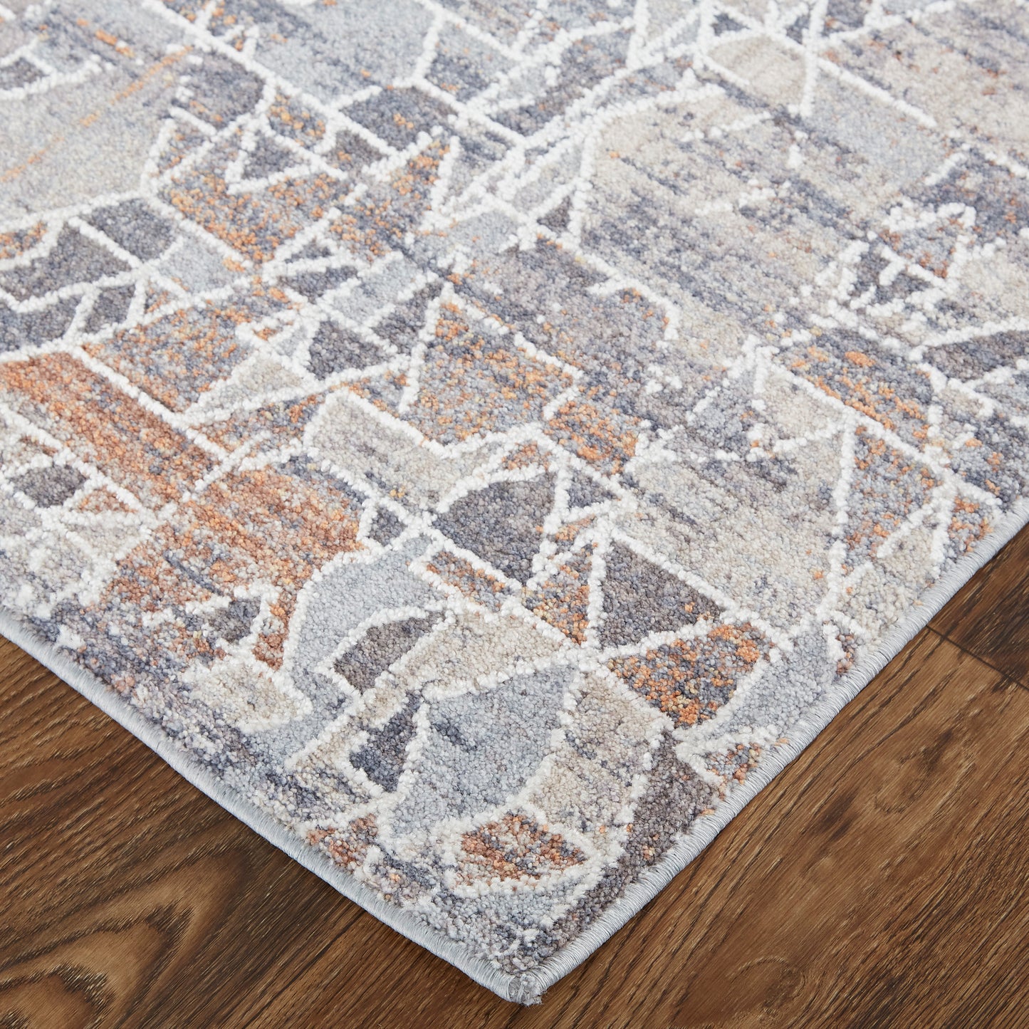 Francisco Transitional/Moroccan/Southwestern Gray/Blue/Orange Accent Rug  Feizy Rugs Small Parcel,Feizy Rugs,Francisco,Gray/Blue/Orange,1'8" x 2'10",Accent Rug,Polyester/Polypropylene,Transitional/Moroccan/Southwestern,Turkey