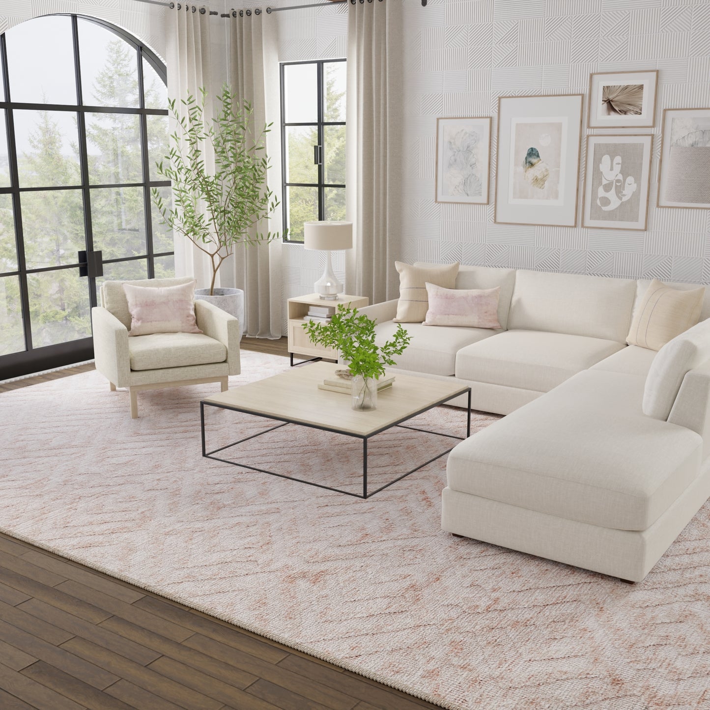 Colton Modern/Farmhouse Pink/Ivory Accent Rug