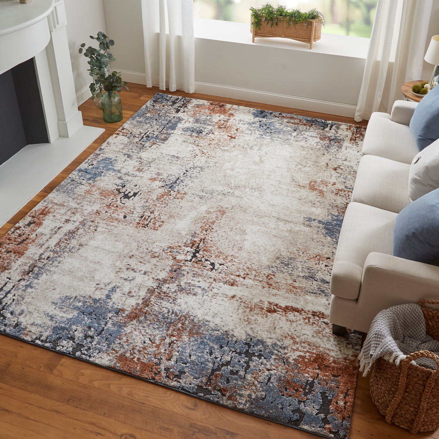 Gilmore Modern/Casual/Bohemian & Eclectic Ivory/Blue/Taupe Runner  Feizy Rugs Small Parcel,Feizy Rugs,Gilmore,Ivory/Blue/Taupe,2'6" x 8',Runner,Polypropylene,Modern/Casual/Bohemian & Eclectic,Turkey