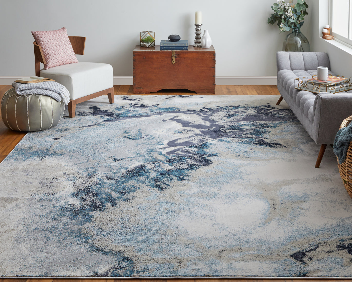 Astra Transitional/Industrial/Casual Blue/Gray/Ivory Runner  Feizy Rugs Small Parcel,Feizy Rugs,Astra,Blue/Gray/Ivory,2'10" x 7'10",Runner,Polyester/Polypropylene,Transitional/Industrial/Casual,Turkey