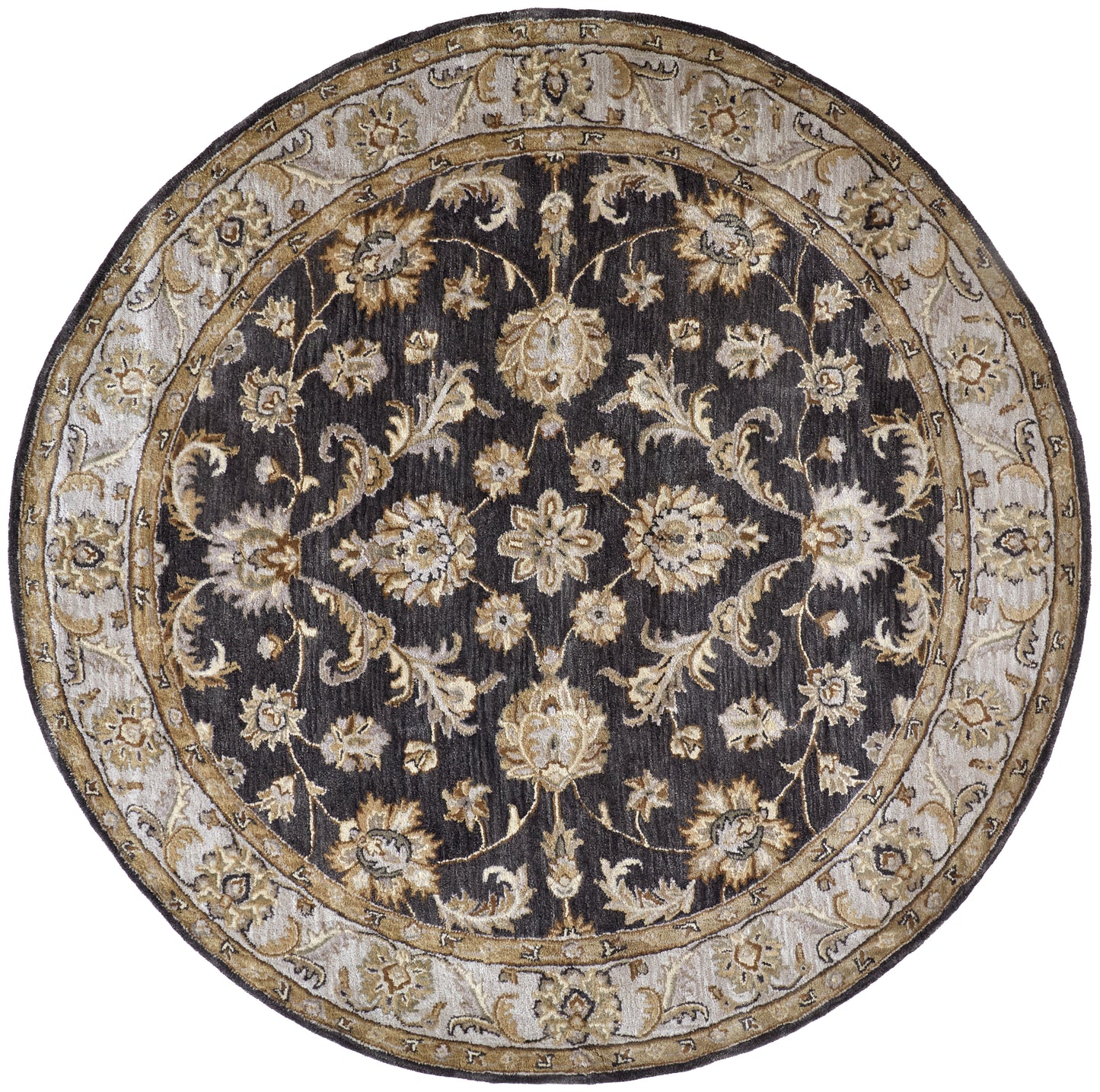 Eaton Traditional/Classic/Persian Blue/Gray/Taupe Round Rug