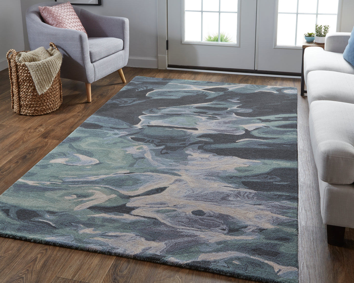 Amira Transitional/Industrial/Casual Green/Blue/Black Area Rug