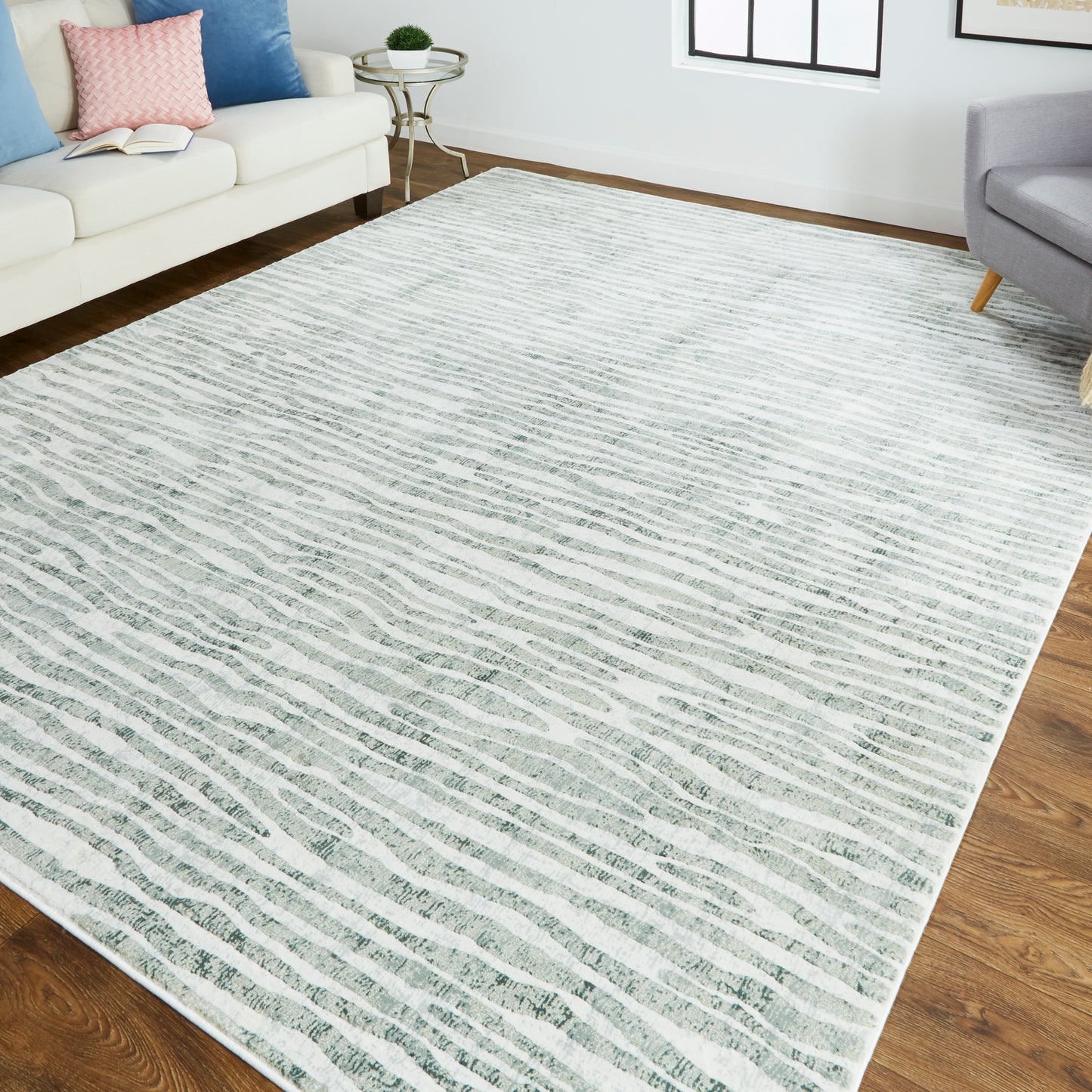 Atwell Transitional/Industrial/Casual Gray/Green/Ivory Accent Rug