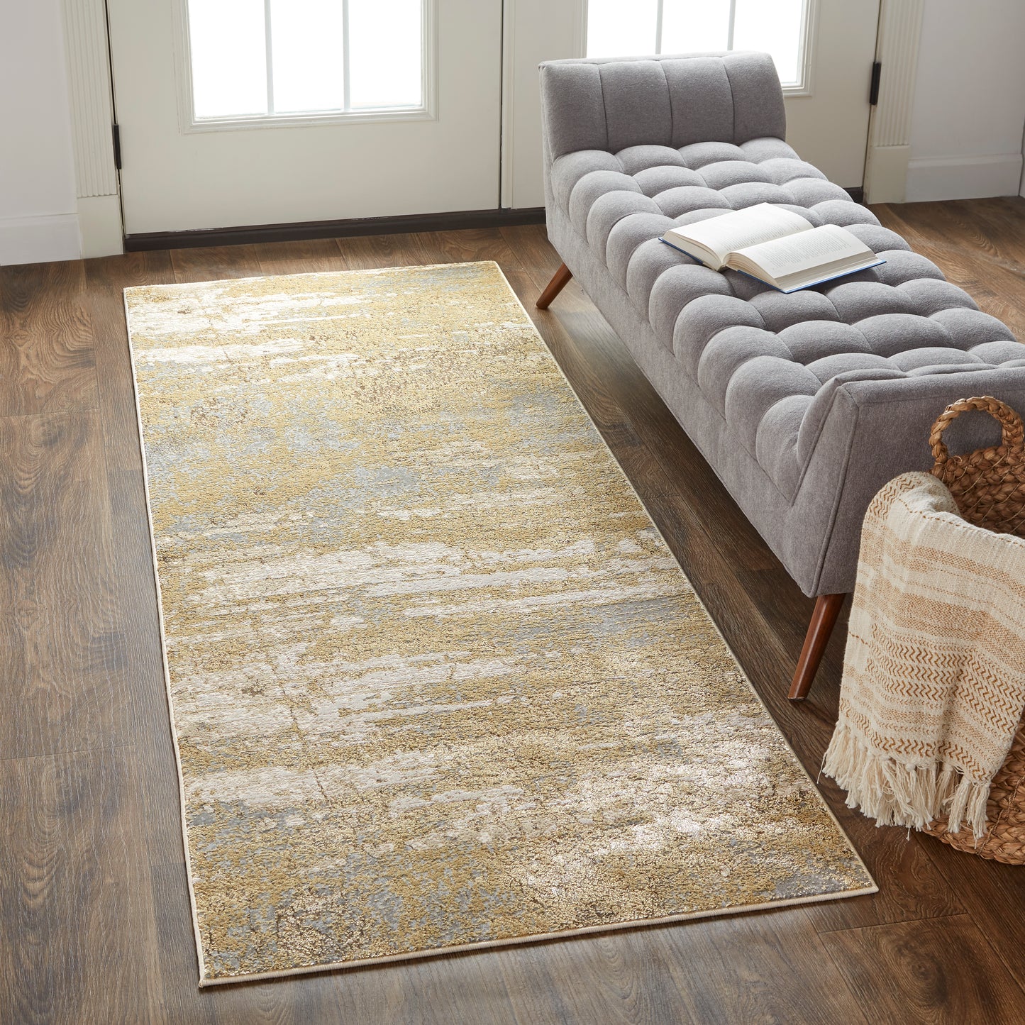 Aura Modern/Casual/Industrial Ivory/Gold/Gray Runner  Feizy Rugs Small Parcel,Feizy Rugs,Aura,Ivory/Gold/Gray,2'10" x 7'10",Runner,Polyester/Polypropylene,Modern/Casual/Industrial,Turkey