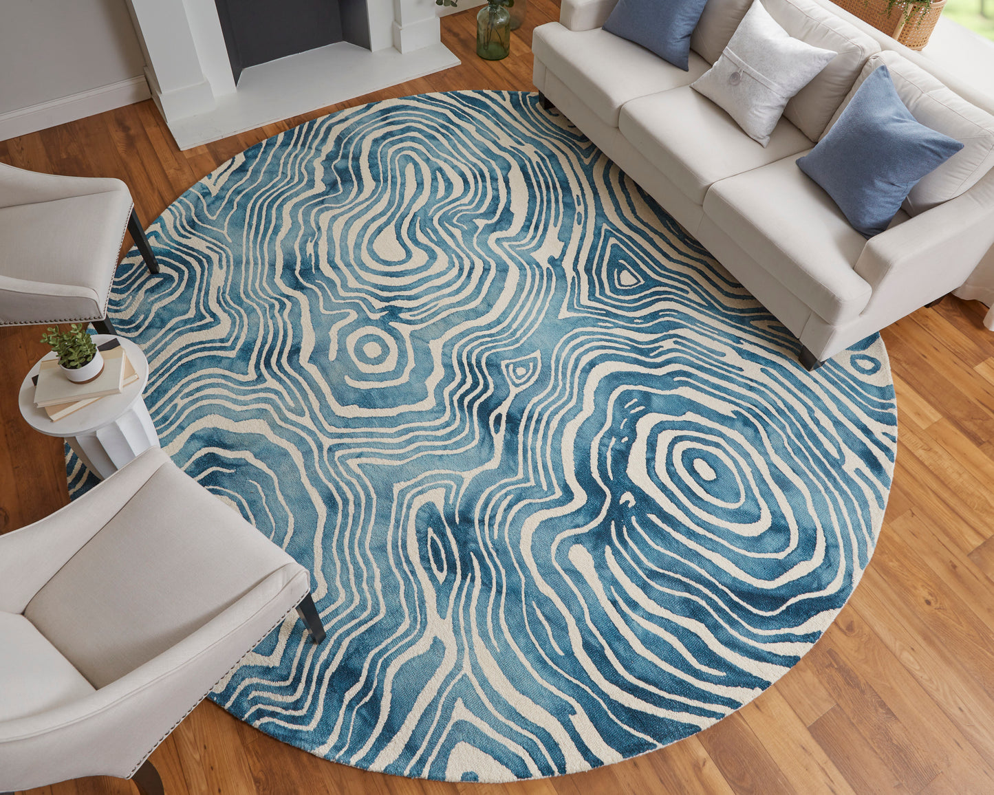 Lorrain Modern/Bohemian & Eclectic/Casual Blue/Ivory Round Rug  Feizy Rugs LTL,Feizy Rugs,Lorrain,Blue/Ivory,10' x 10' Round,Round Rug,Wool,Modern/Bohemian & Eclectic/Casual,India