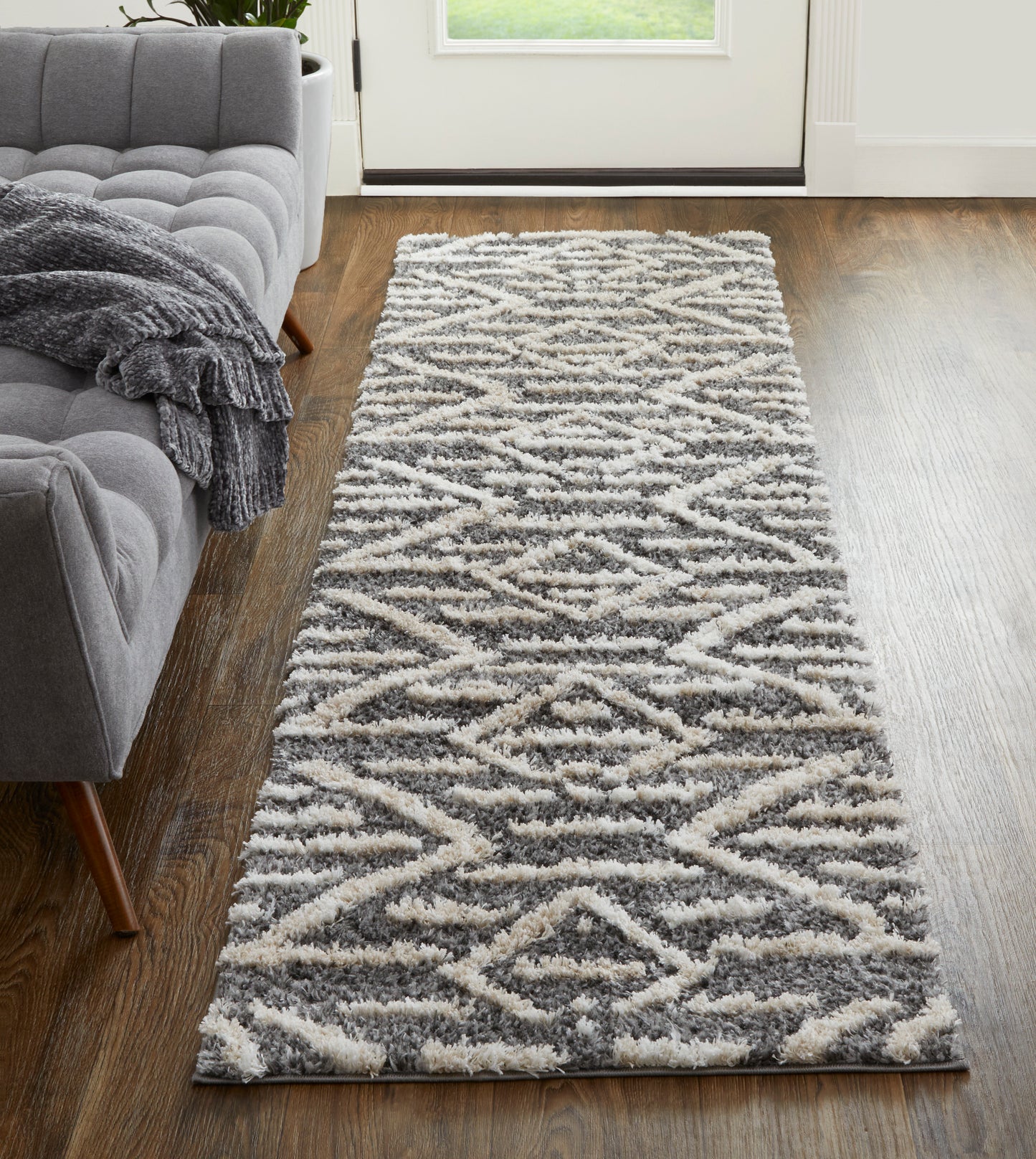 Mynka Transitional/Bohemian & Eclectic/Farmhouse Gray/Ivory Runner  Feizy Rugs Small Parcel,Feizy Rugs,Mynka,Gray/Ivory,2'6" x 8',Runner,Polyester,Transitional/Bohemian & Eclectic/Farmhouse,Turkey