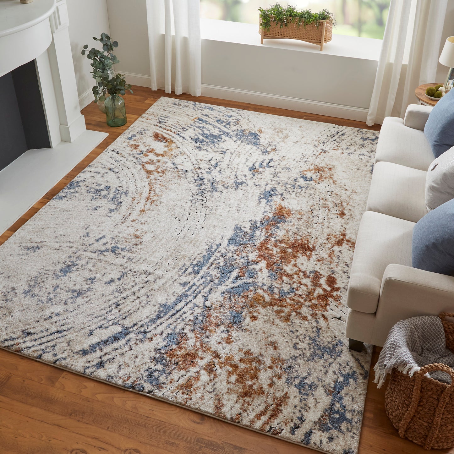 Gilmore Modern/Bohemian & Eclectic/Casual Ivory/Blue/Orange Accent Rug  Feizy Rugs Small Parcel,Feizy Rugs,Gilmore,Ivory/Blue/Orange,2' x 3',Accent Rug,Polypropylene,Modern/Bohemian & Eclectic/Casual,Turkey