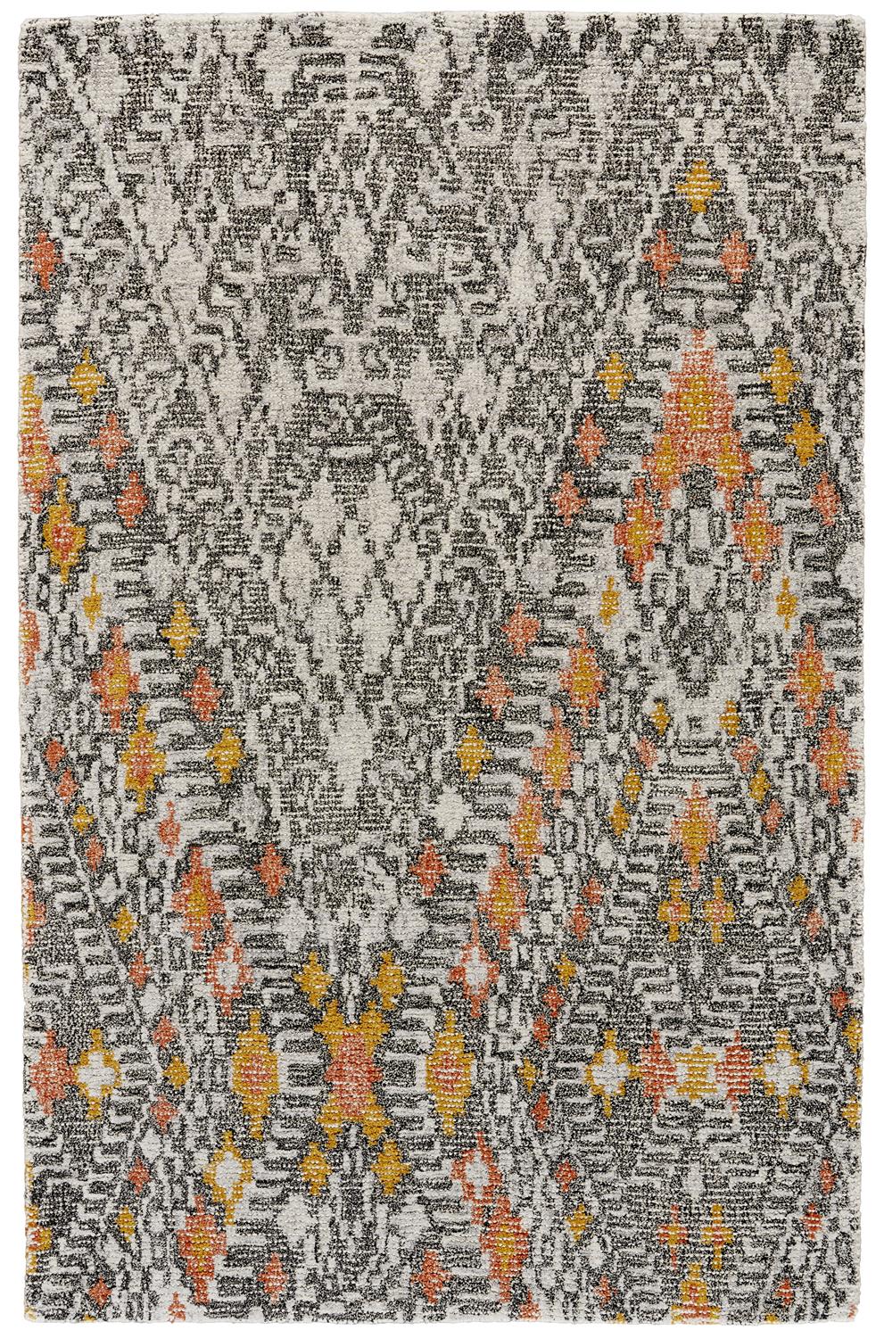 Arazad Transitional/Global/Bohemian & Eclectic Gray/Ivory/Orange Accent Rug  Feizy Rugs Small Parcel,Feizy Rugs,Arazad,Gray/Ivory/Orange,3'6" x 5'6",Accent Rug,Wool/Nylon,Transitional/Global/Bohemian & Eclectic,India