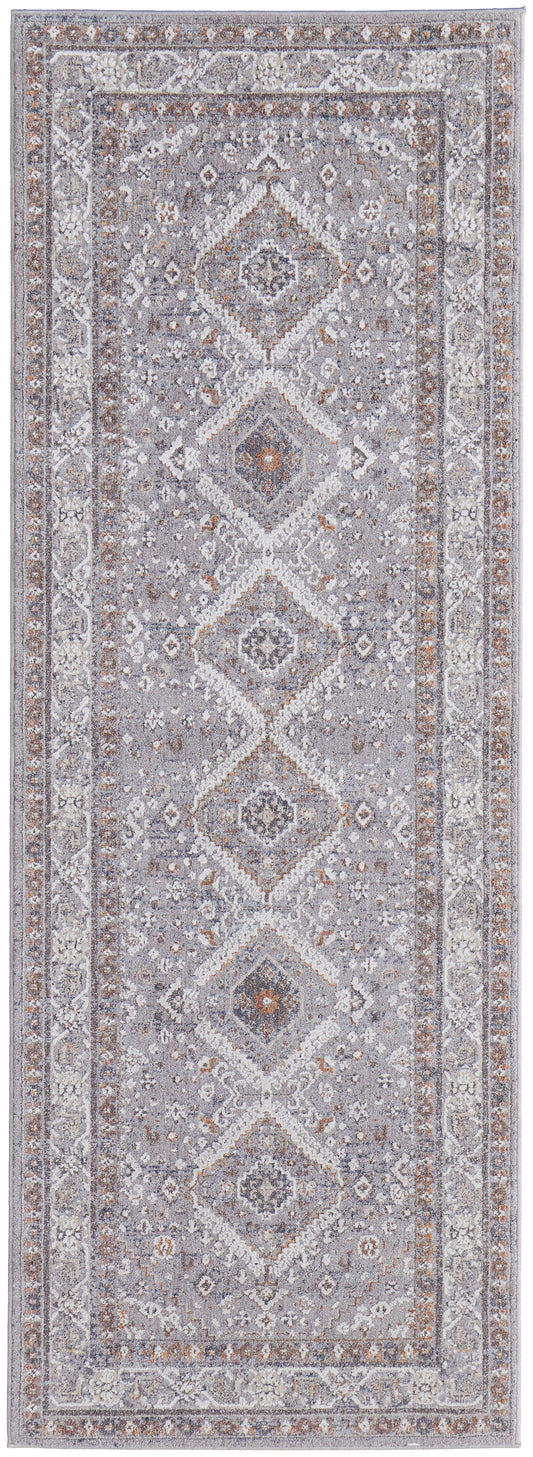 Francisco Transitional/Southwestern/Classic Gray/Orange/Ivory Runner  Feizy Rugs Small Parcel,Feizy Rugs,Francisco,Gray/Orange/Ivory,2'10" x 8',Runner,Polyester/Polypropylene,Transitional/Southwestern/Classic,Turkey