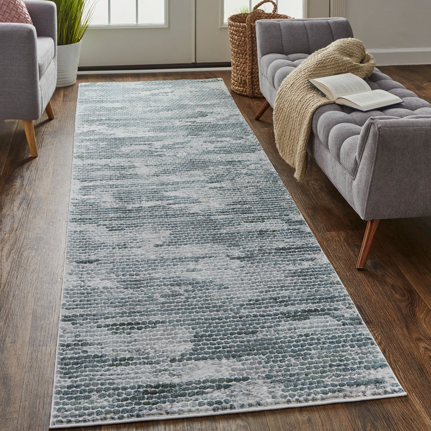 Atwell Transitional/Industrial/Farmhouse Blue/Gray Runner