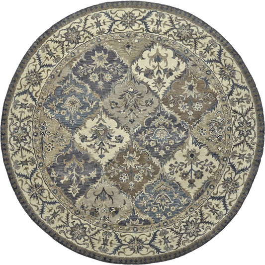 Eaton Traditional/French & Victorian Blue/Gray/Taupe Round Rug