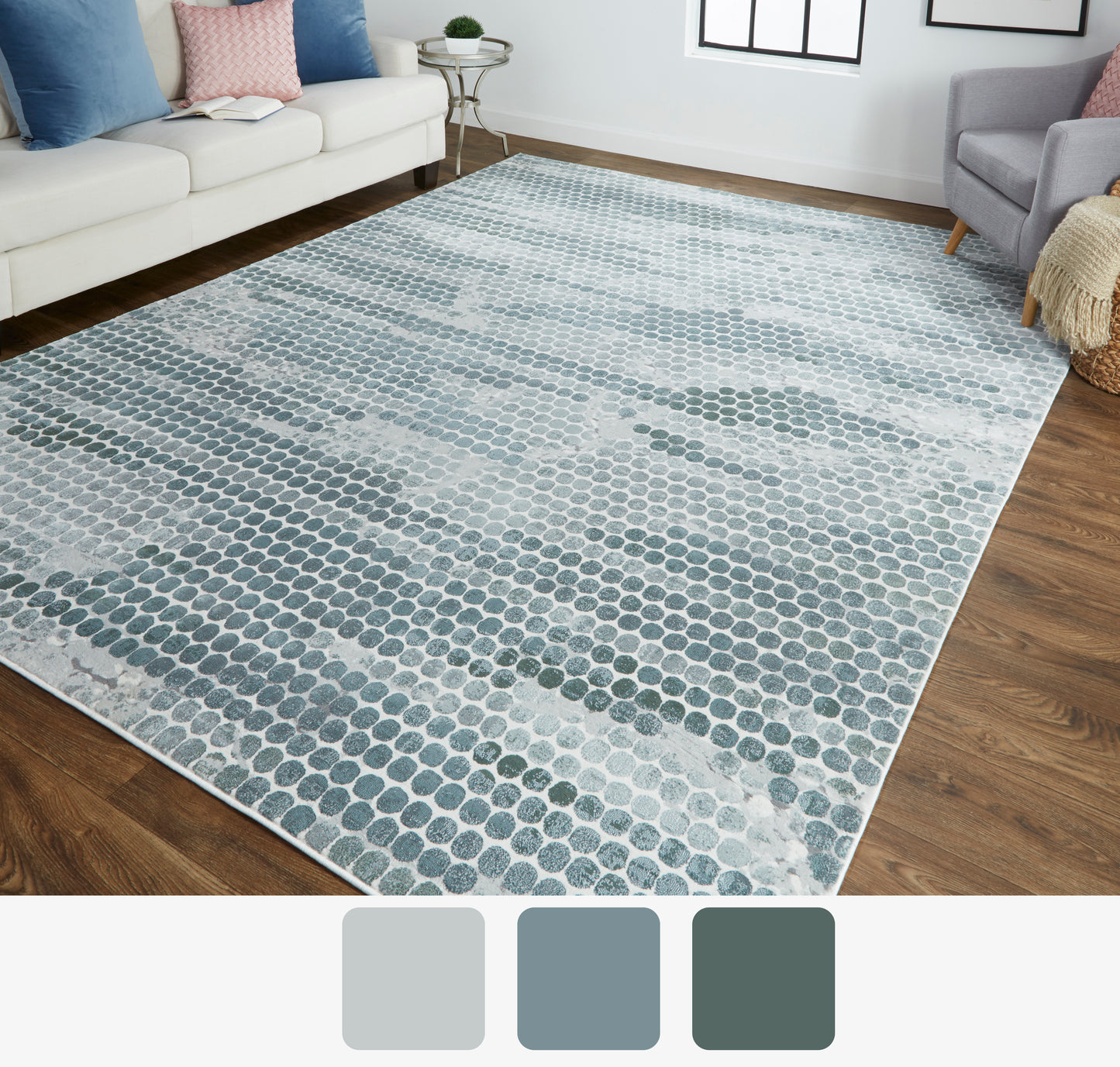 Atwell Transitional/Industrial/Farmhouse Blue/Gray Accent Rug